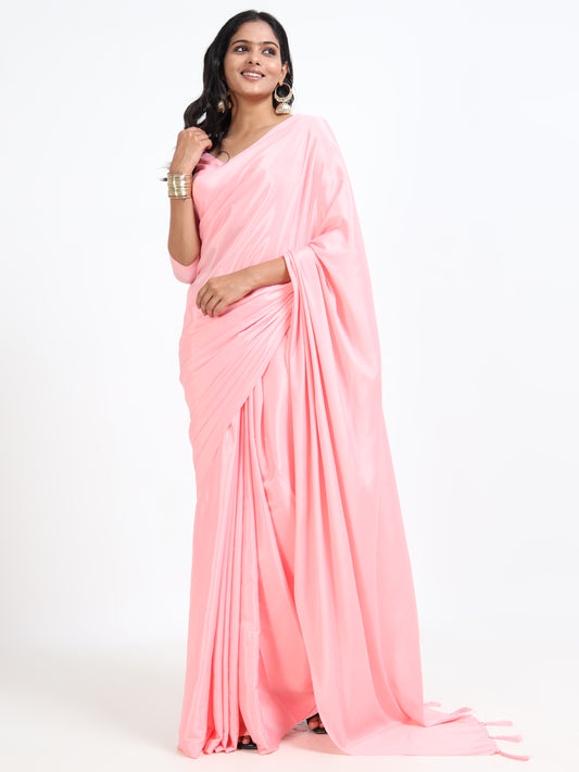 Candy Floss Pink silk saree with matching unstitched blouse