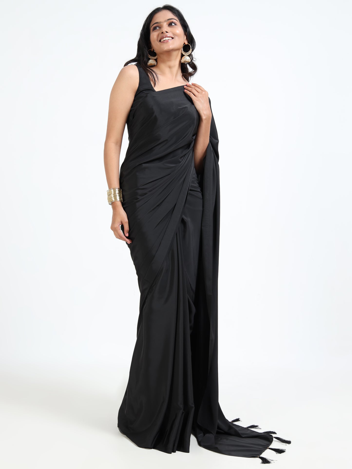 Raven Black silk saree with matching unstitched blouse