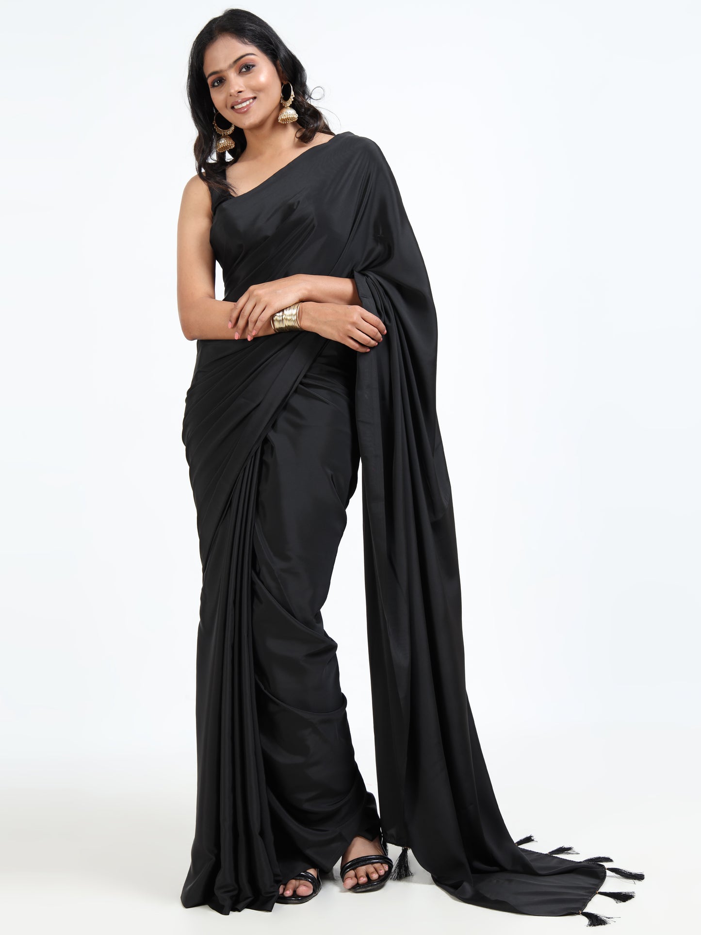 Raven Black silk saree with matching unstitched blouse