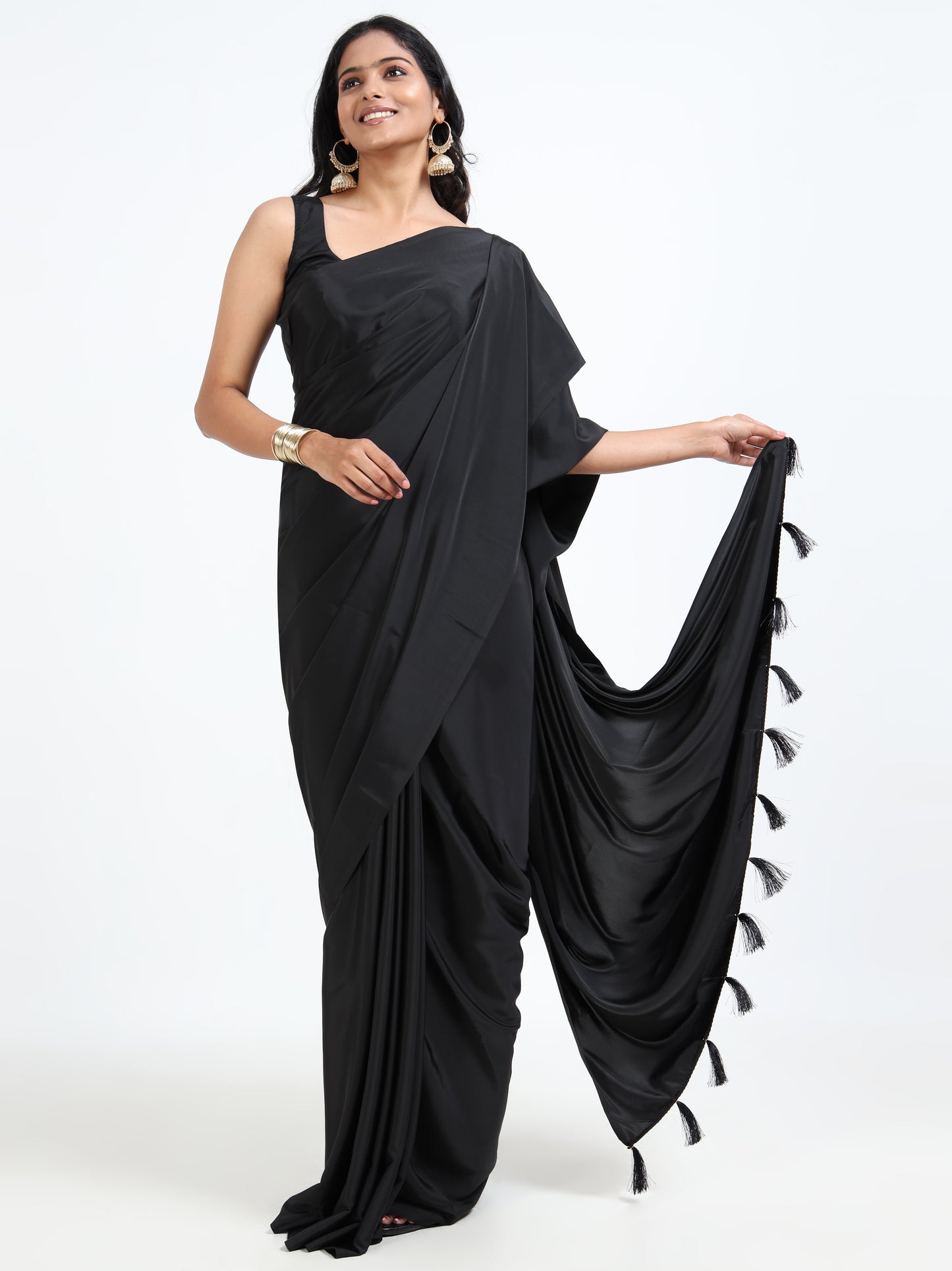 Raven Black silk saree with matching unstitched blouse