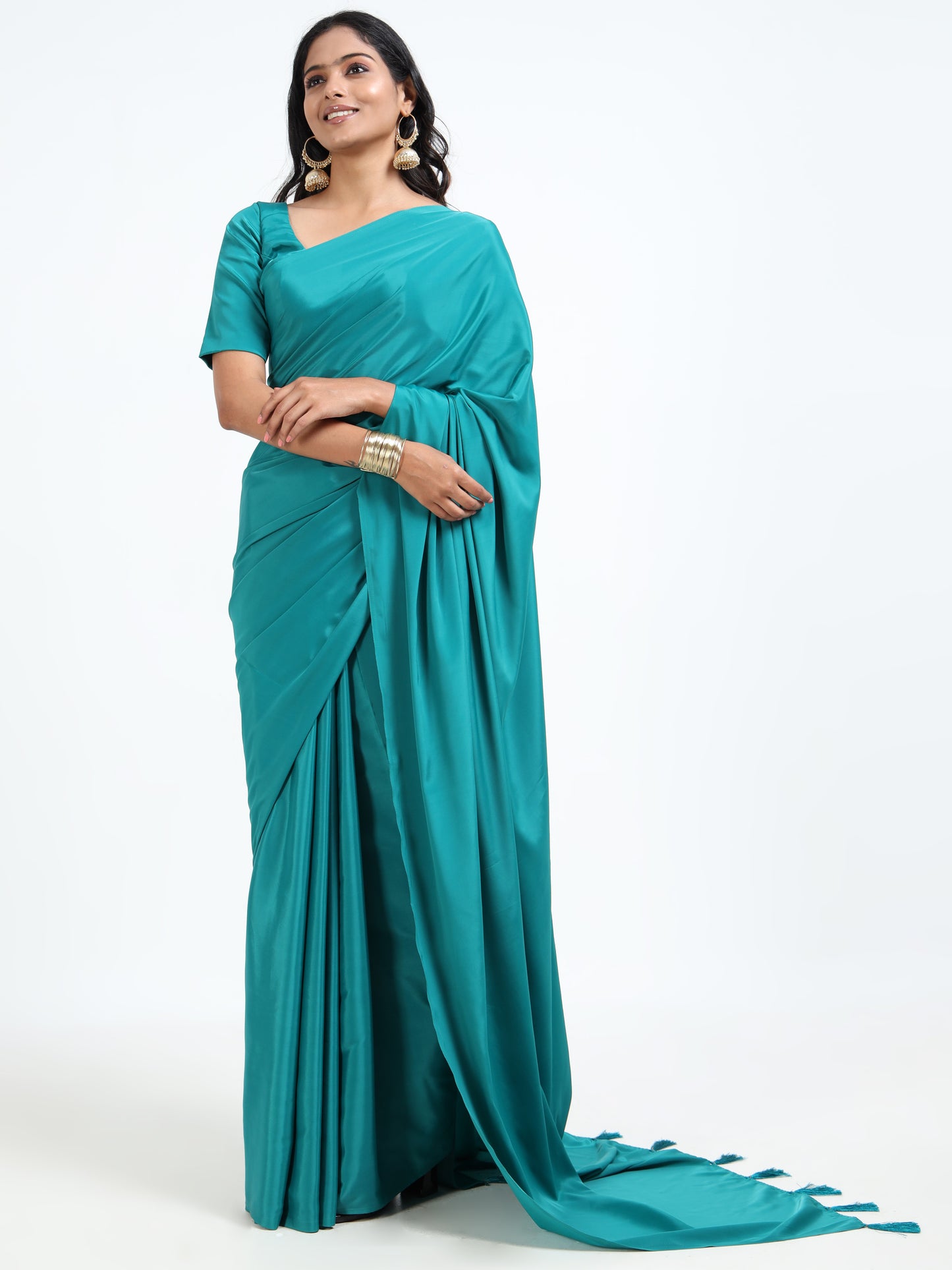 Iris Blue silk saree with matching unstitched blouse