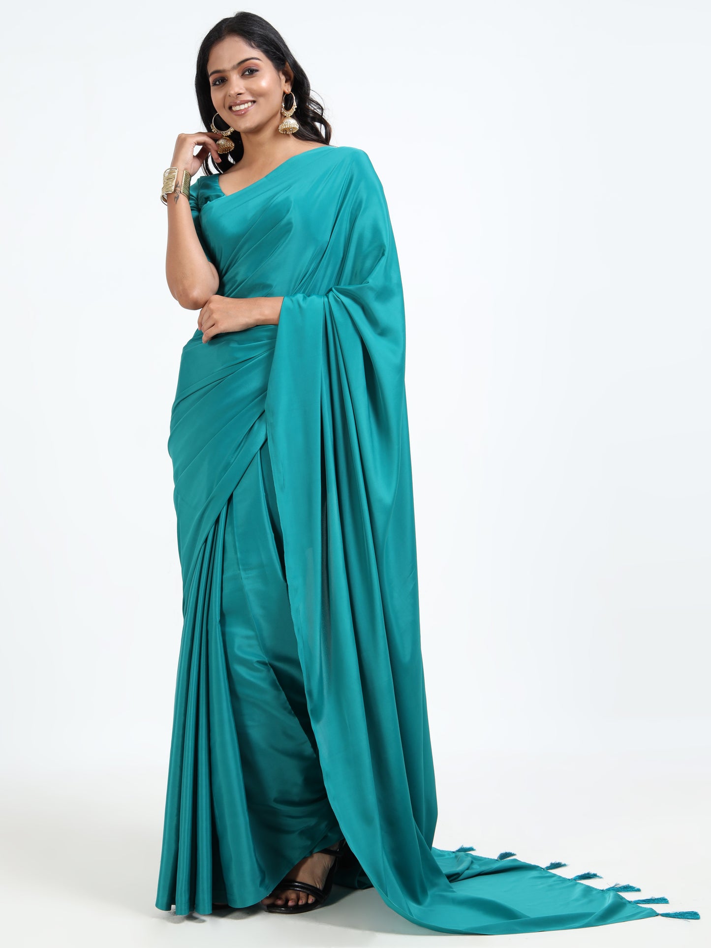 Iris Blue silk saree with matching unstitched blouse