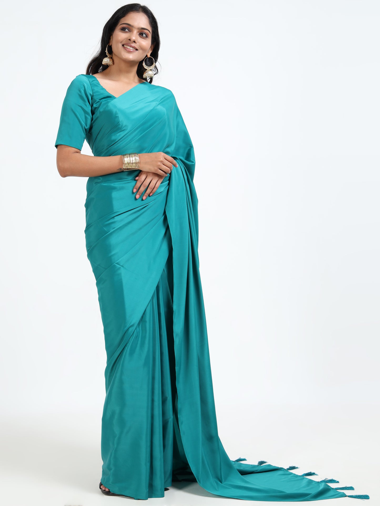 Iris Blue silk saree with matching unstitched blouse