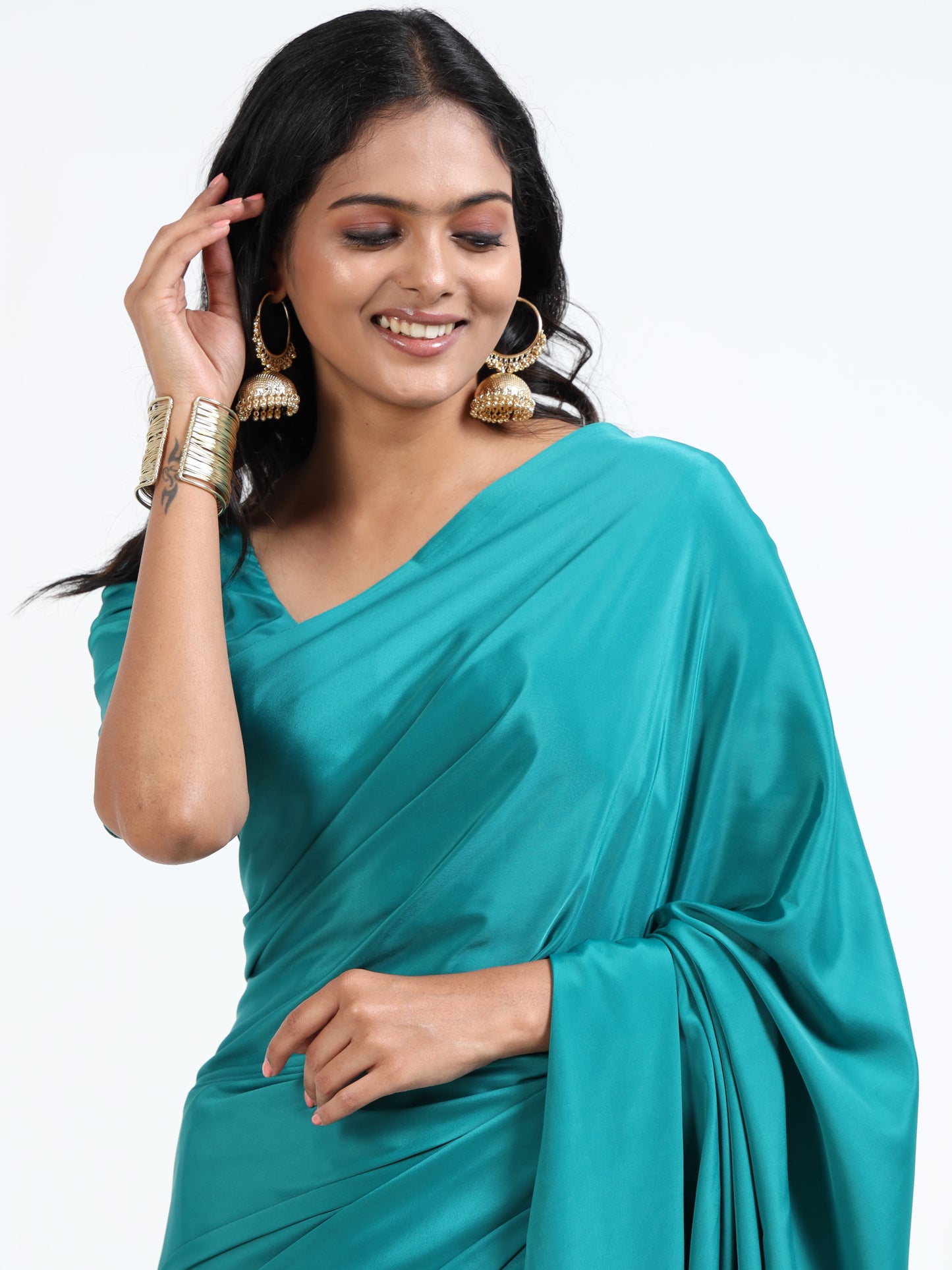 Iris Blue silk saree with matching unstitched blouse