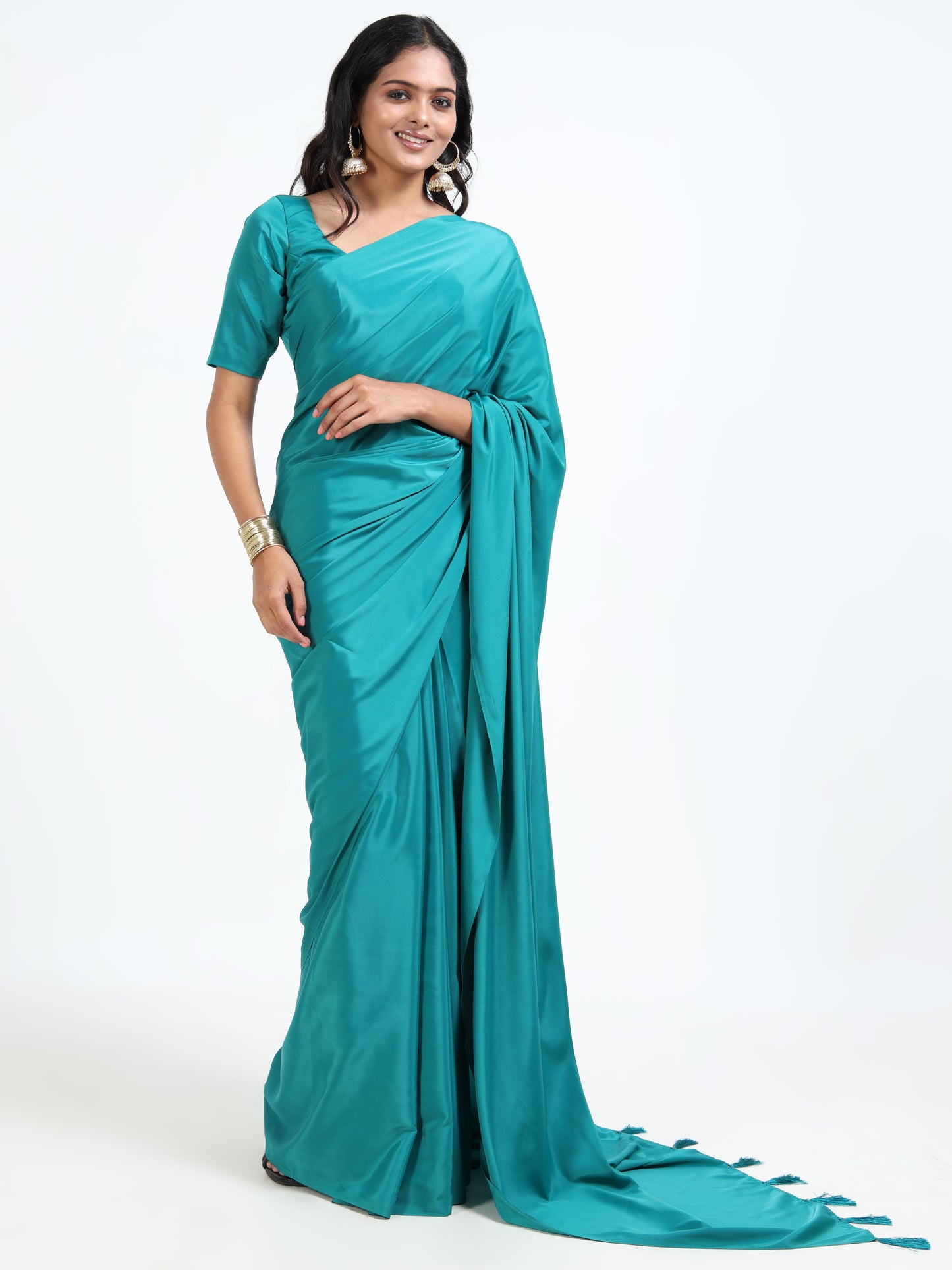 Iris Blue silk saree with matching unstitched blouse