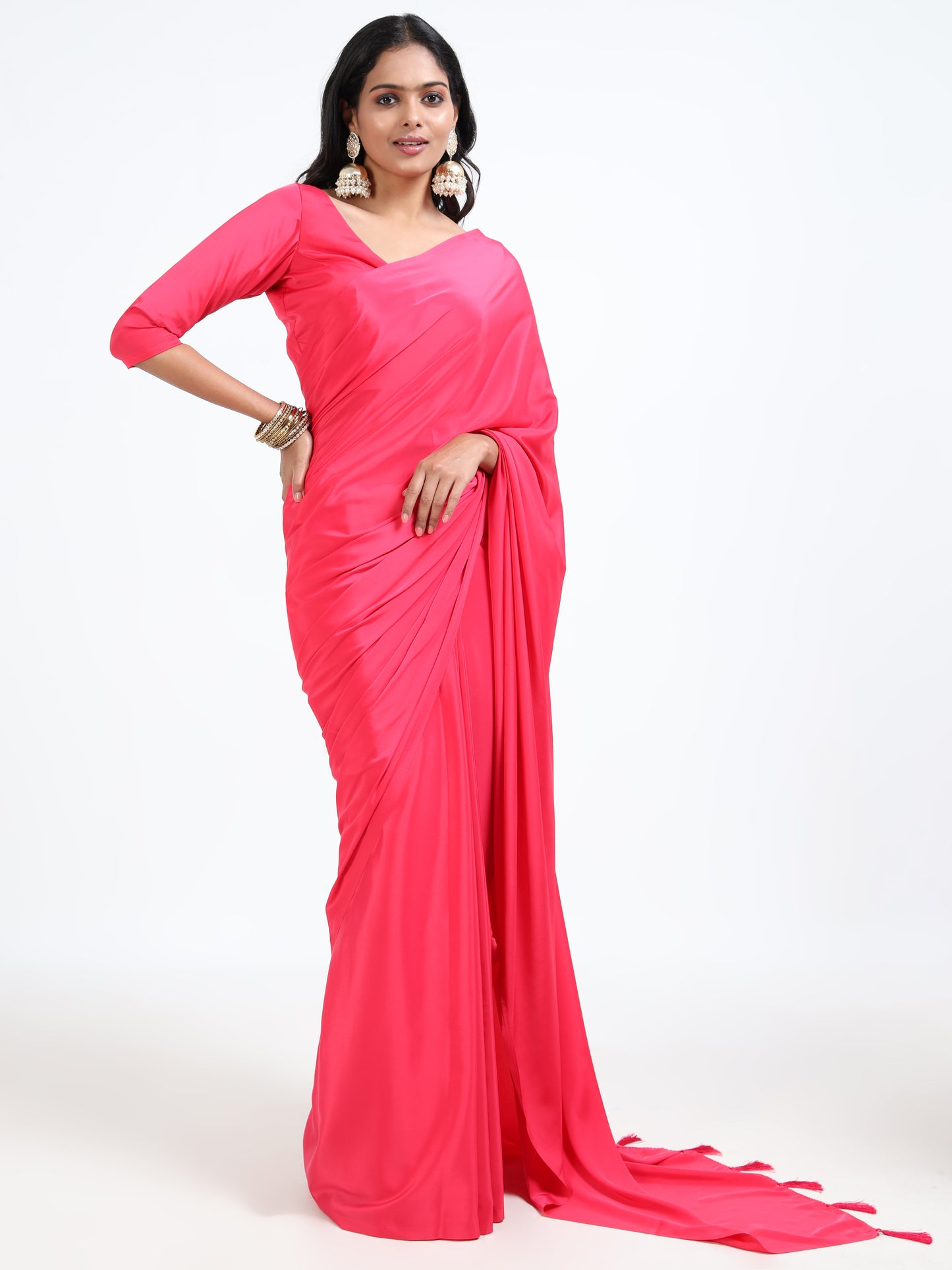 Rasberry Pink silk saree with matching unstitched blouse