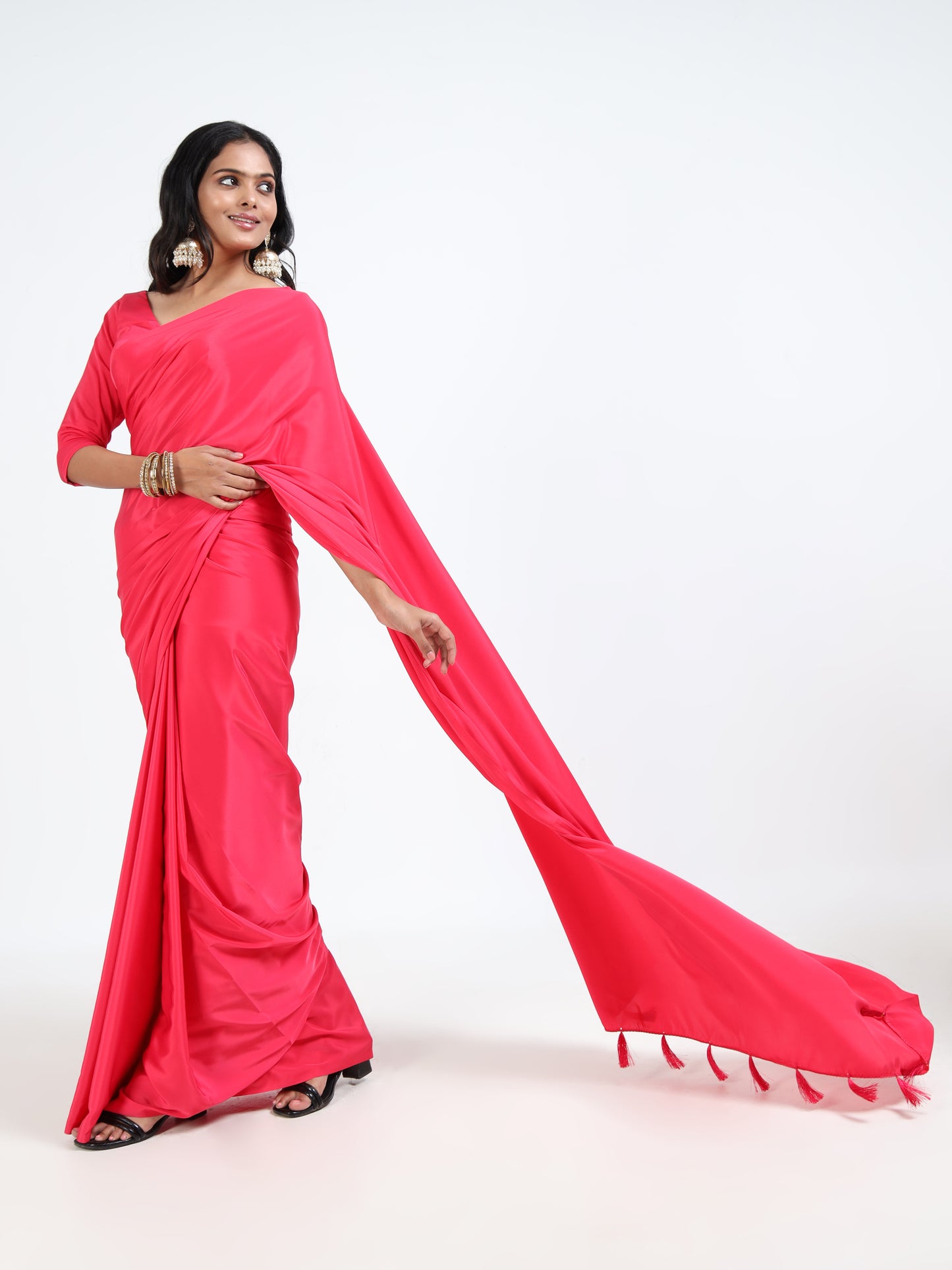 Rasberry Pink silk saree with matching unstitched blouse