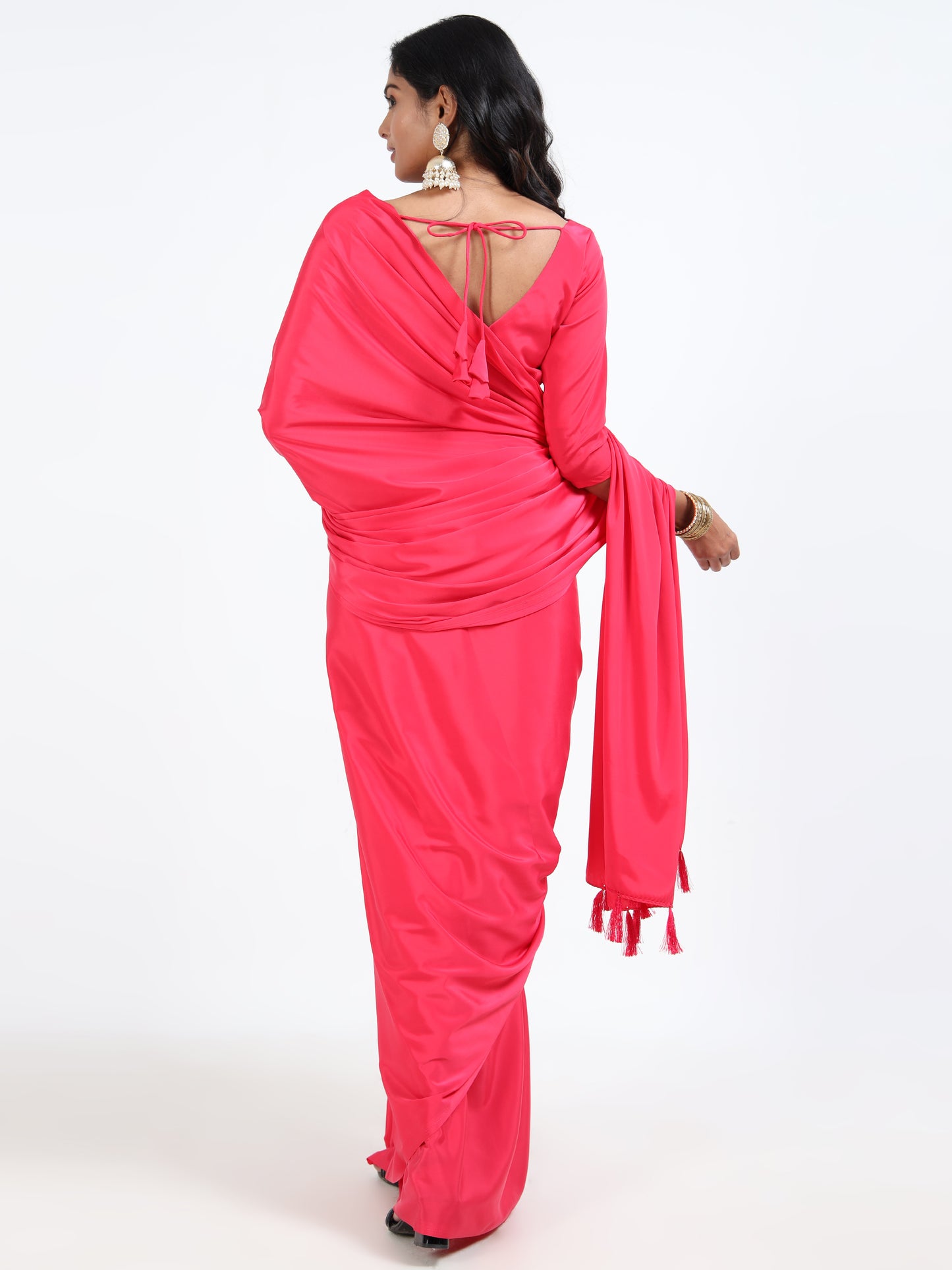 Rasberry Pink silk saree with matching unstitched blouse