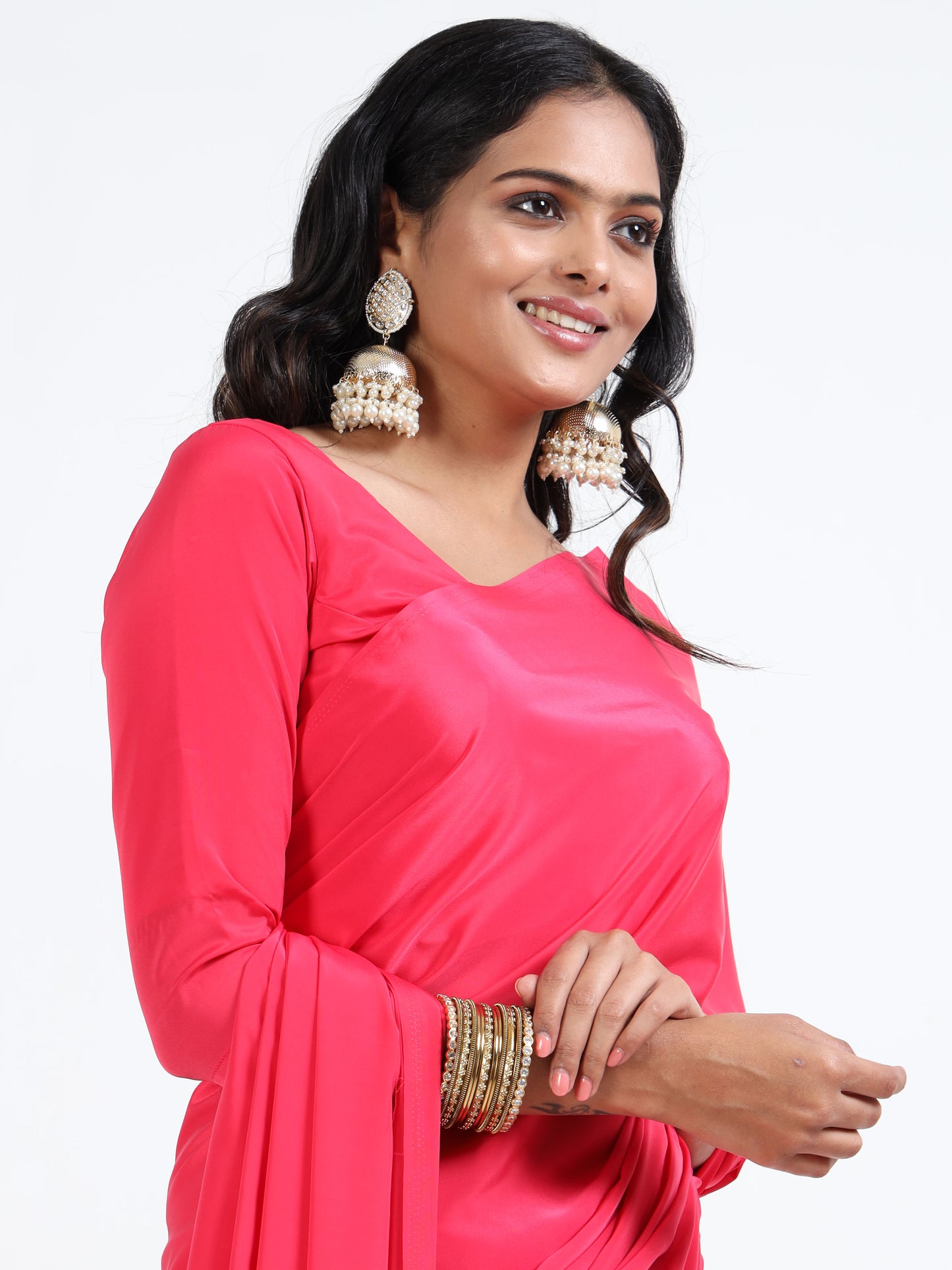 Rasberry Pink silk saree with matching unstitched blouse