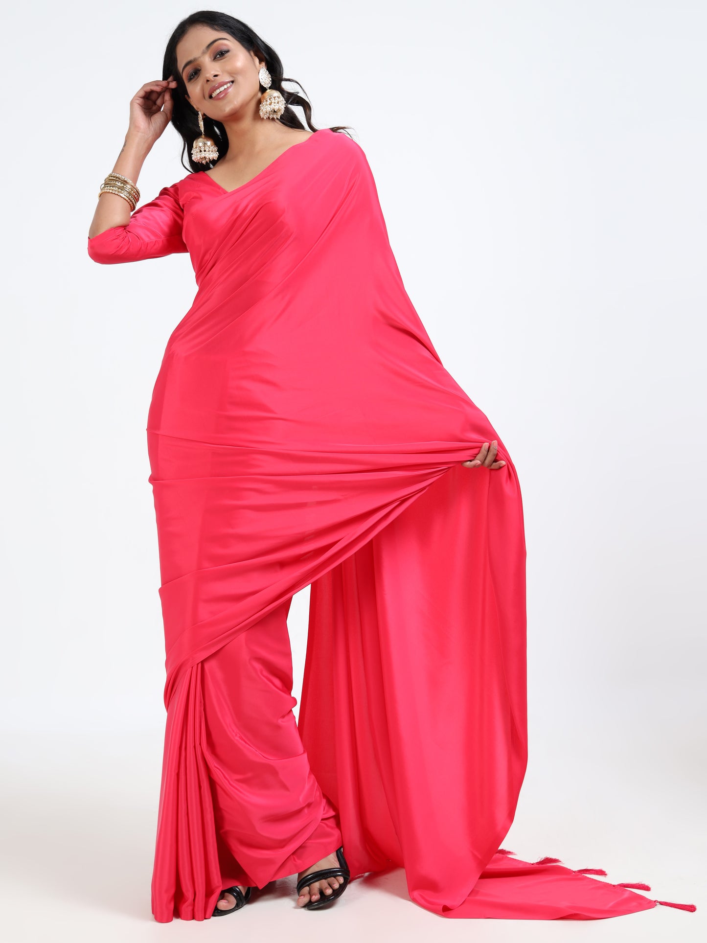 Rasberry Pink silk saree with matching unstitched blouse