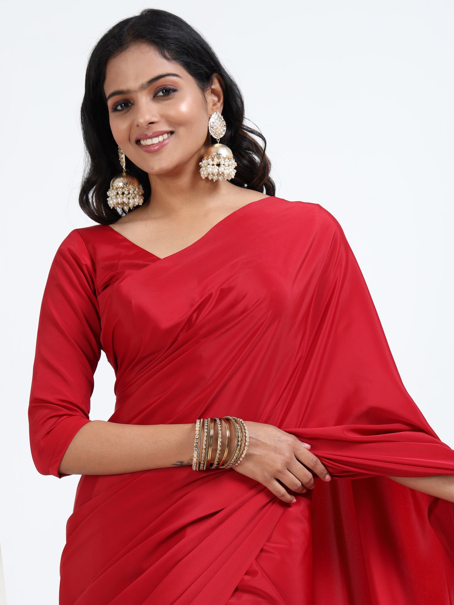 Scarlet Red silk saree with matching unstitched blouse