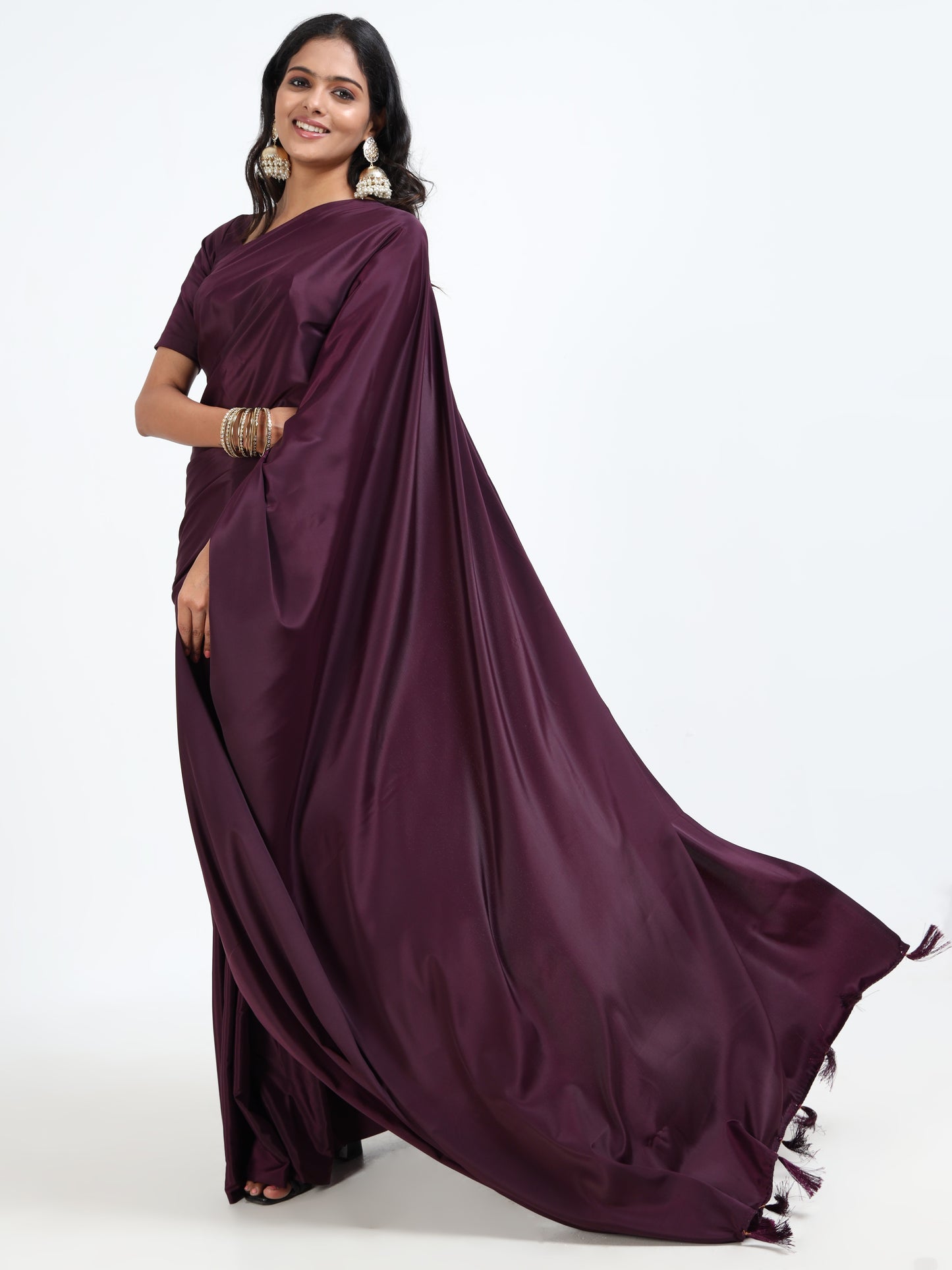 Plum Purple silk saree with matching unstitched blouse