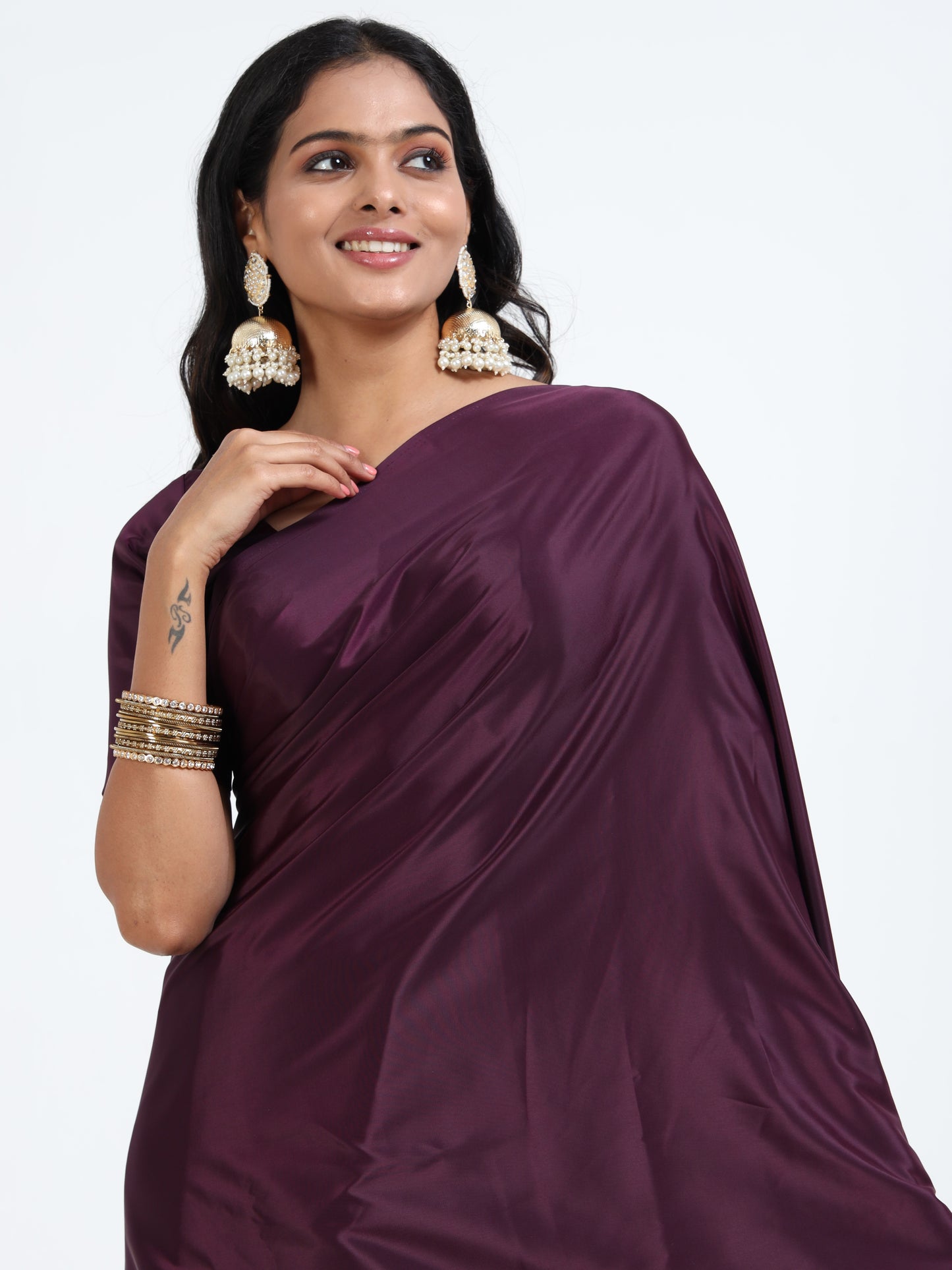 Plum Purple silk saree with matching unstitched blouse