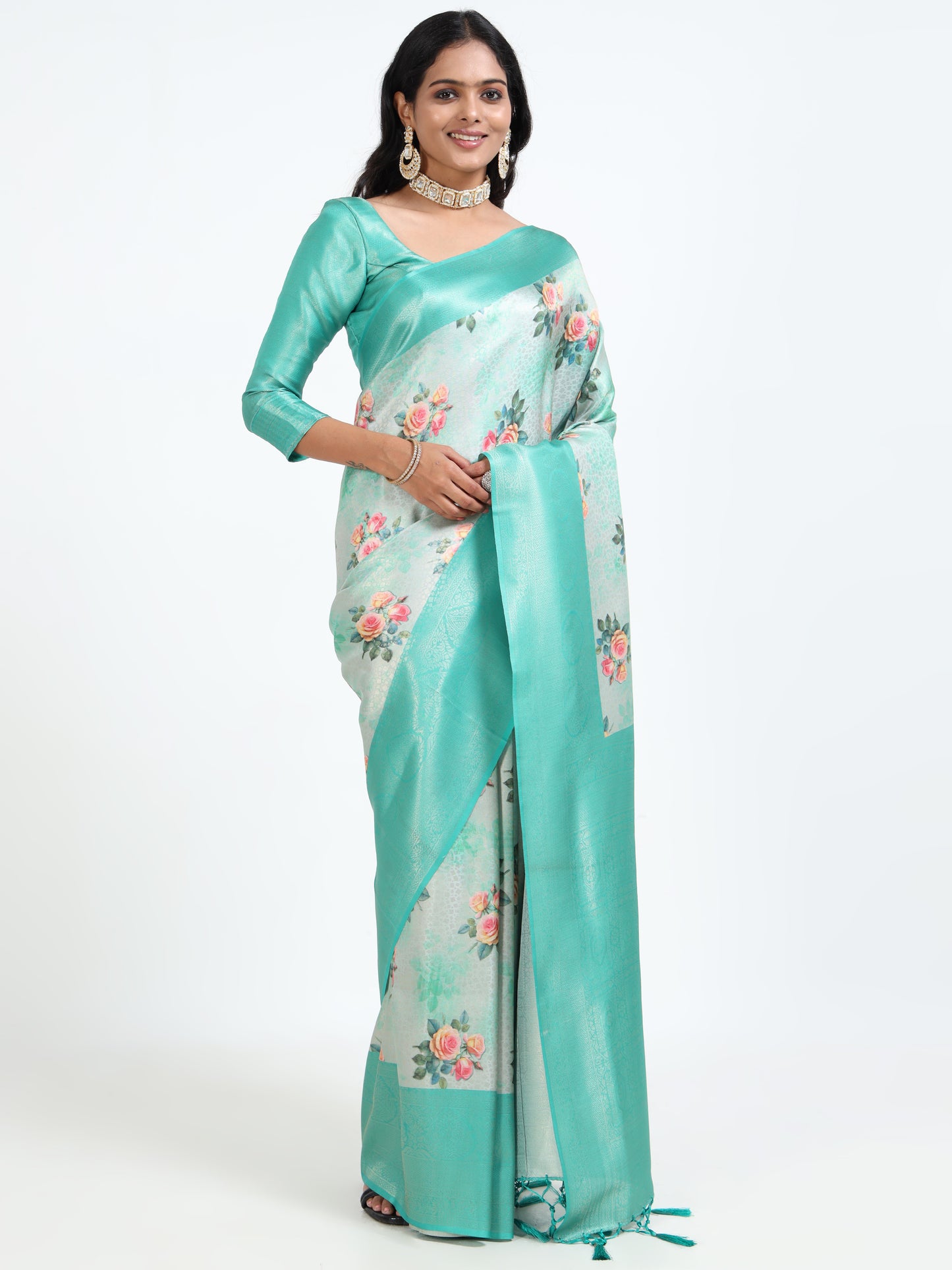 Pale Torquoise silk saree with matching unstitched blouse