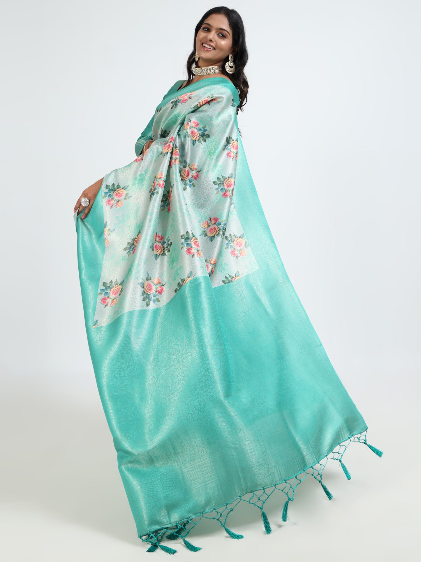 Pale Torquoise silk saree with matching unstitched blouse