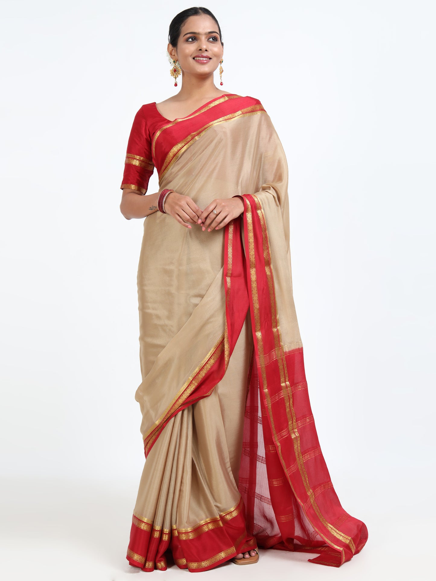 Almond Brown silk saree with matching unstitched blouse