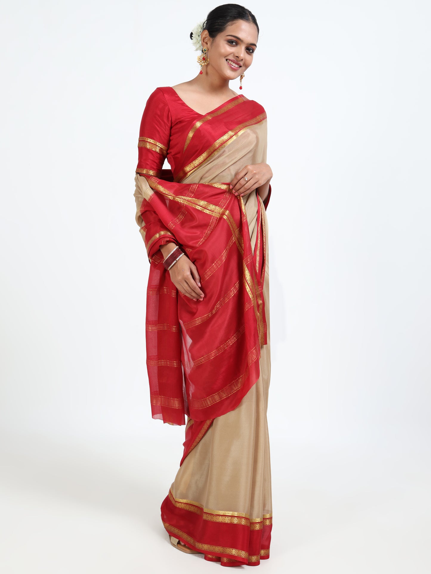 Almond Brown silk saree with matching unstitched blouse