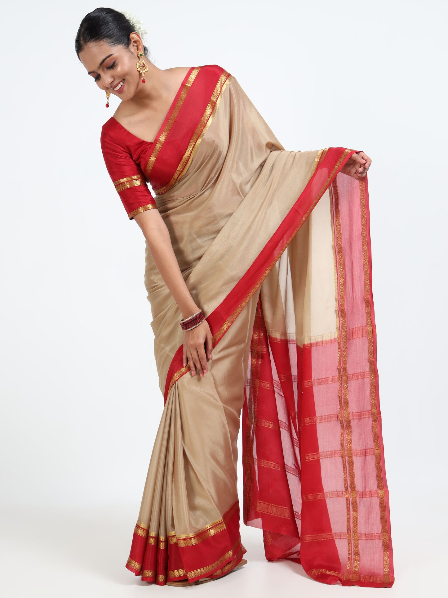 Almond Brown silk saree with matching unstitched blouse