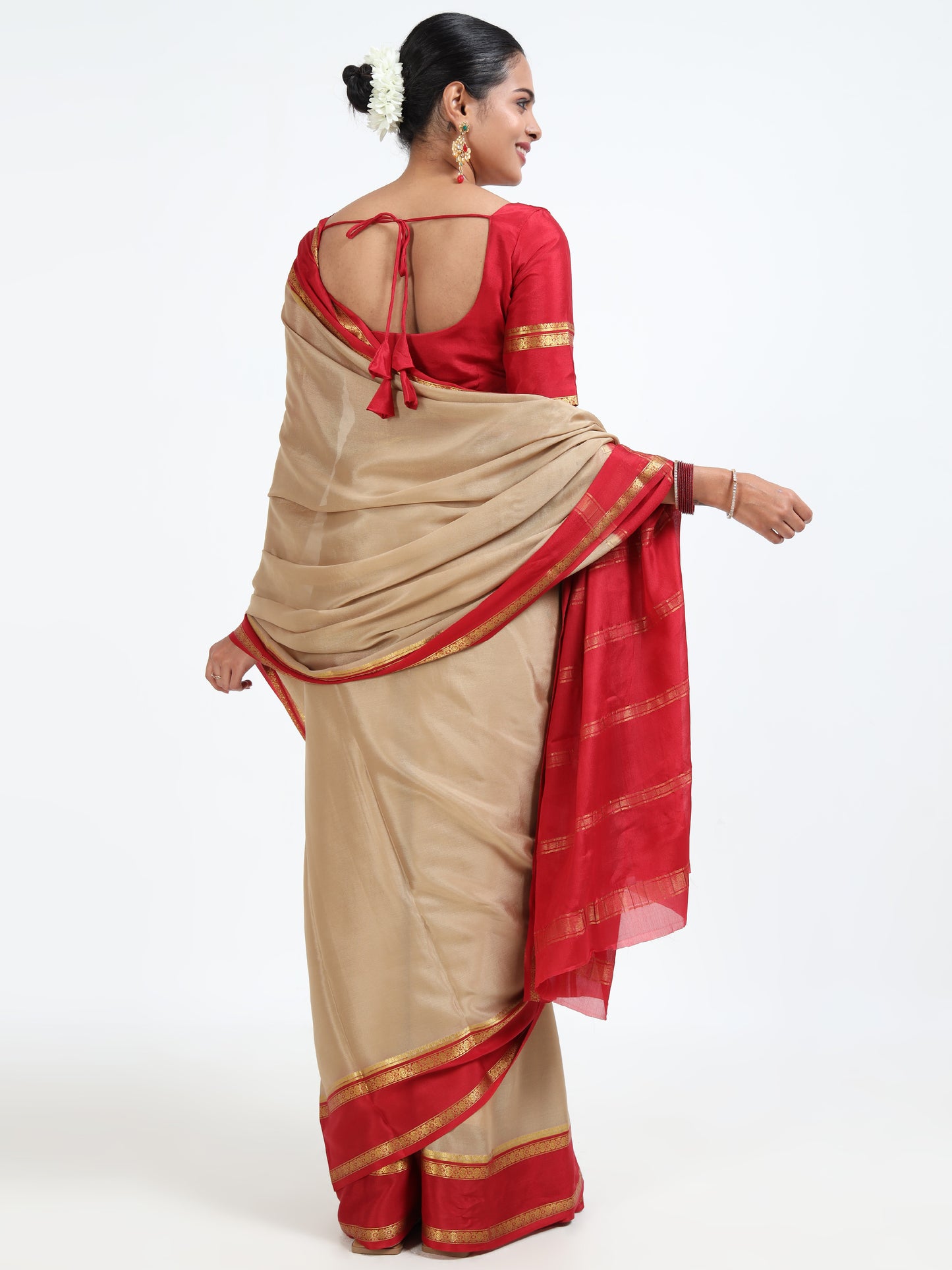 Almond Brown silk saree with matching unstitched blouse