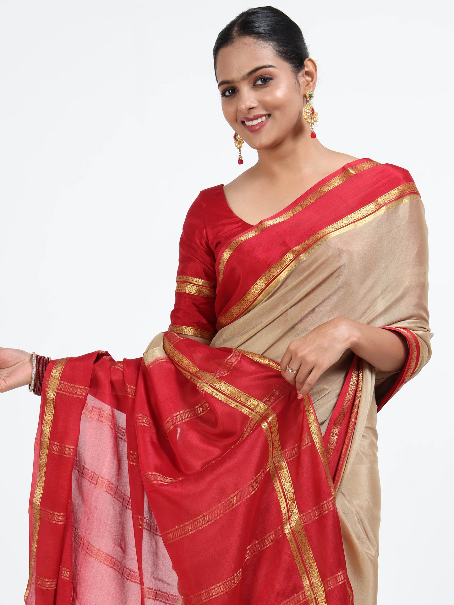 Almond Brown silk saree with matching unstitched blouse