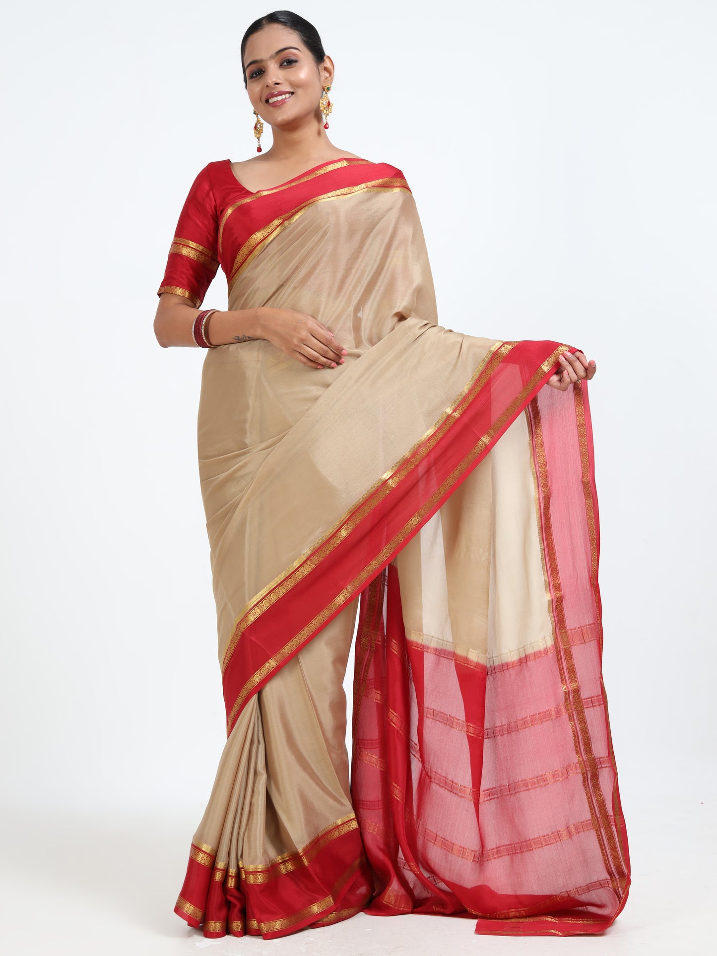 Almond Brown silk saree with matching unstitched blouse