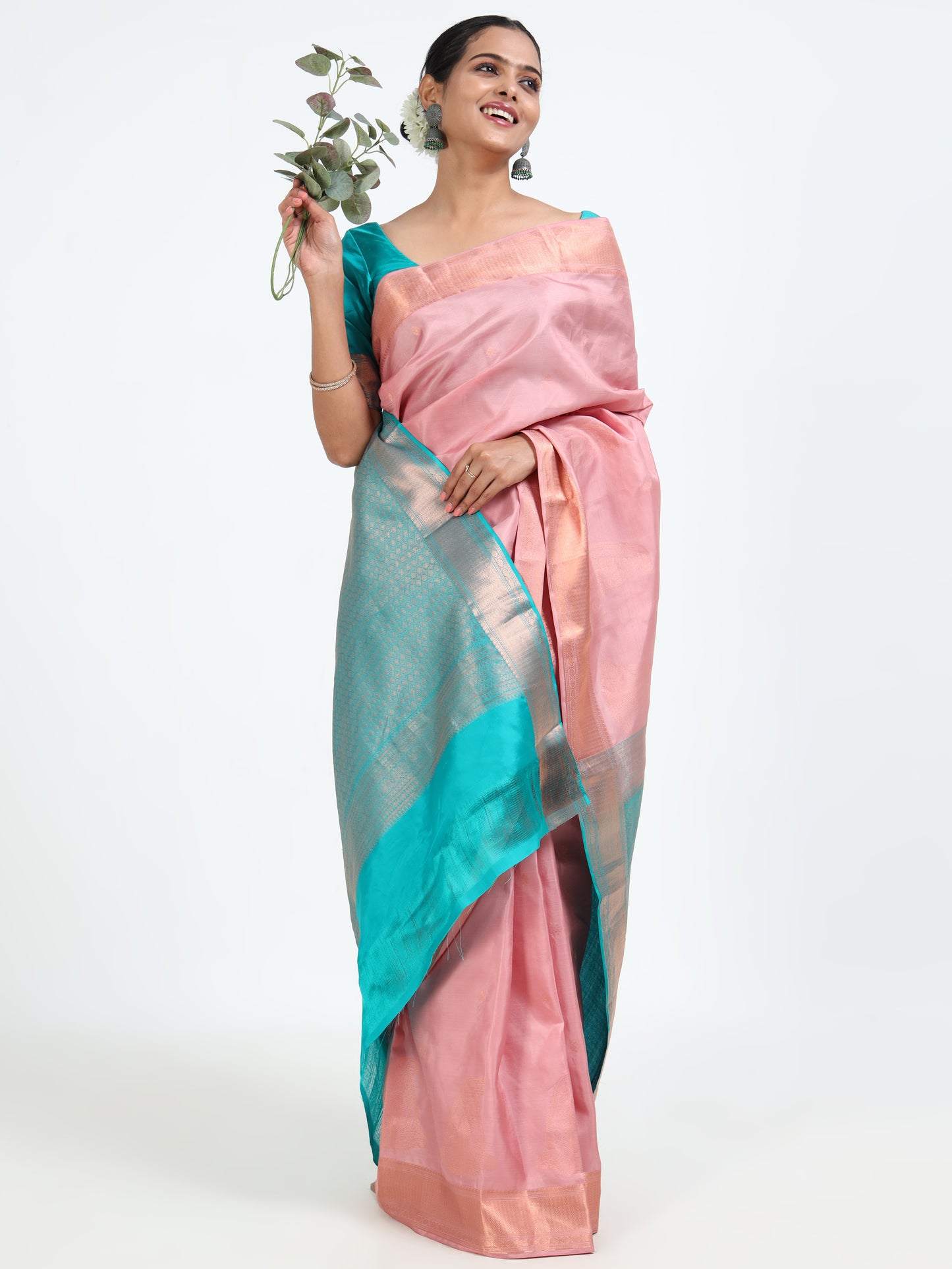 Baby Pink silk saree with matching unstitched blouse