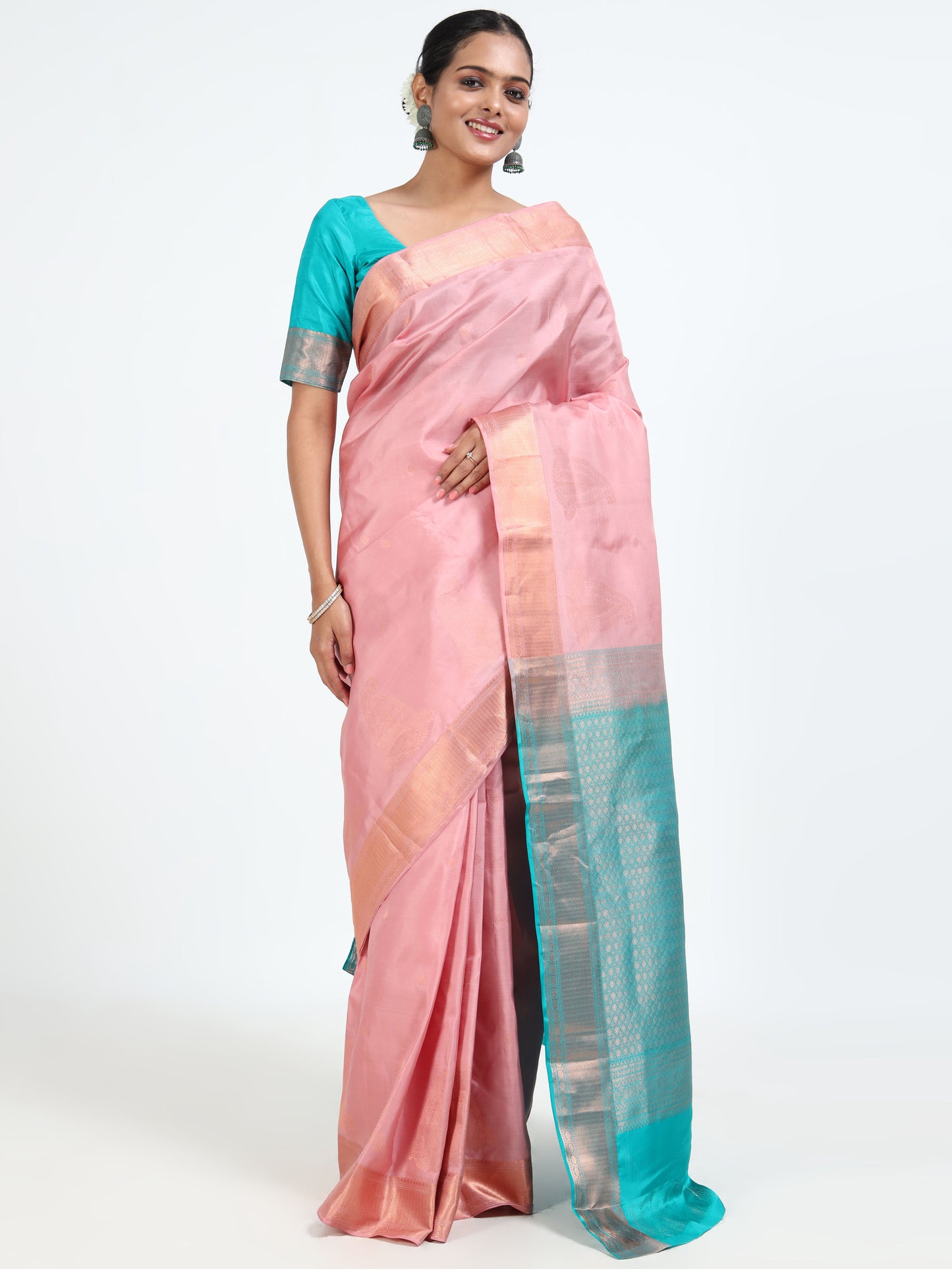 Baby Pink silk saree with matching unstitched blouse