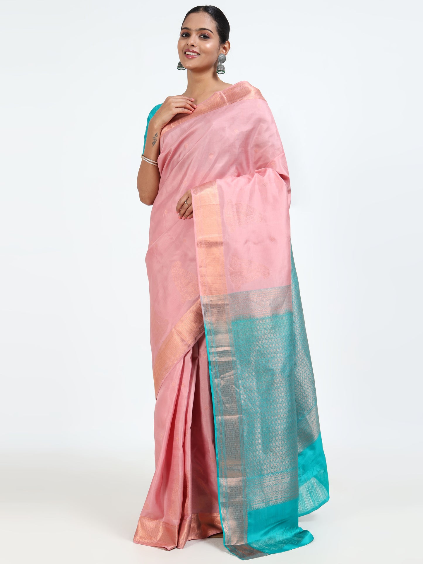 Baby Pink silk saree with matching unstitched blouse