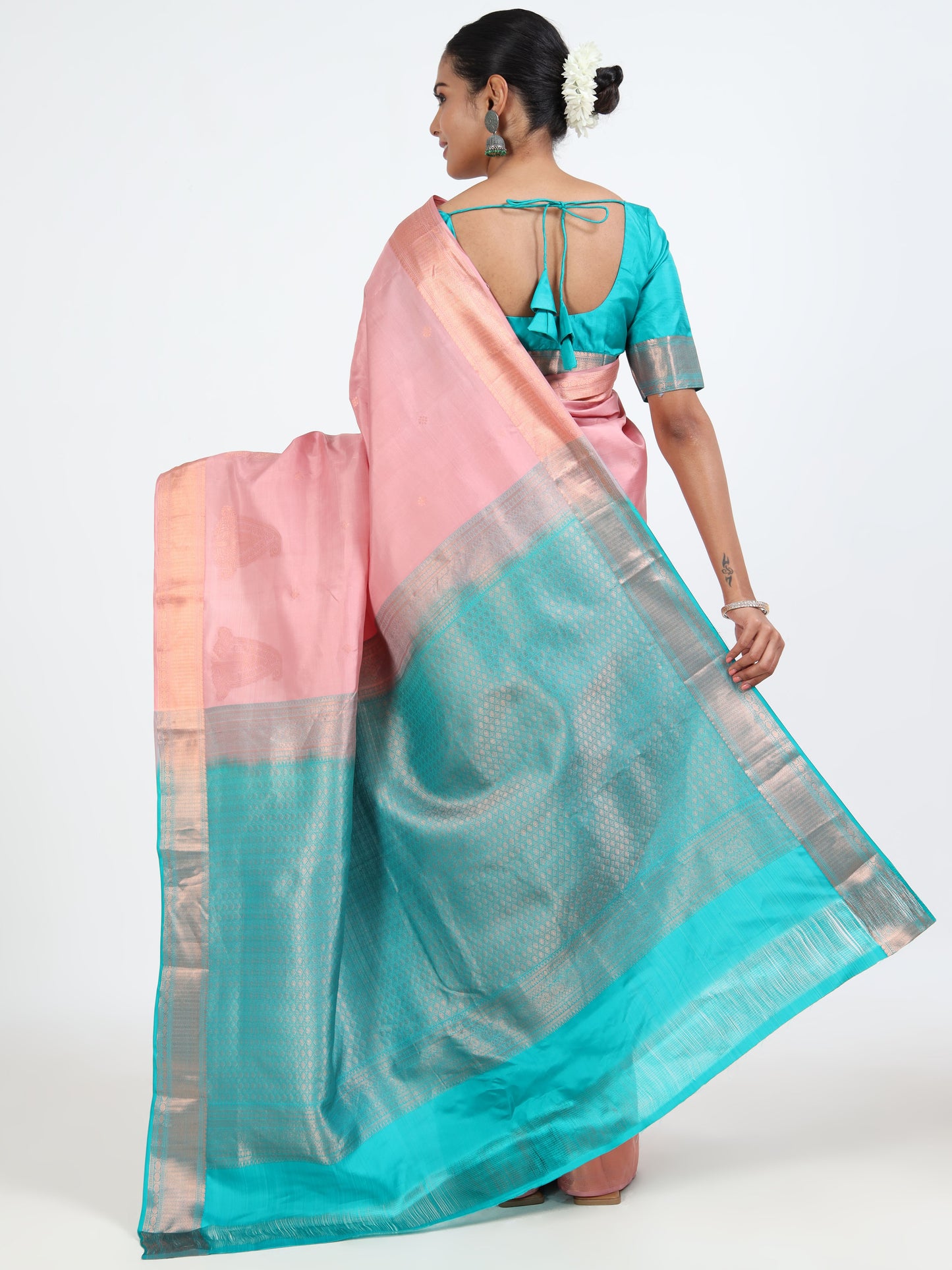 Baby Pink silk saree with matching unstitched blouse