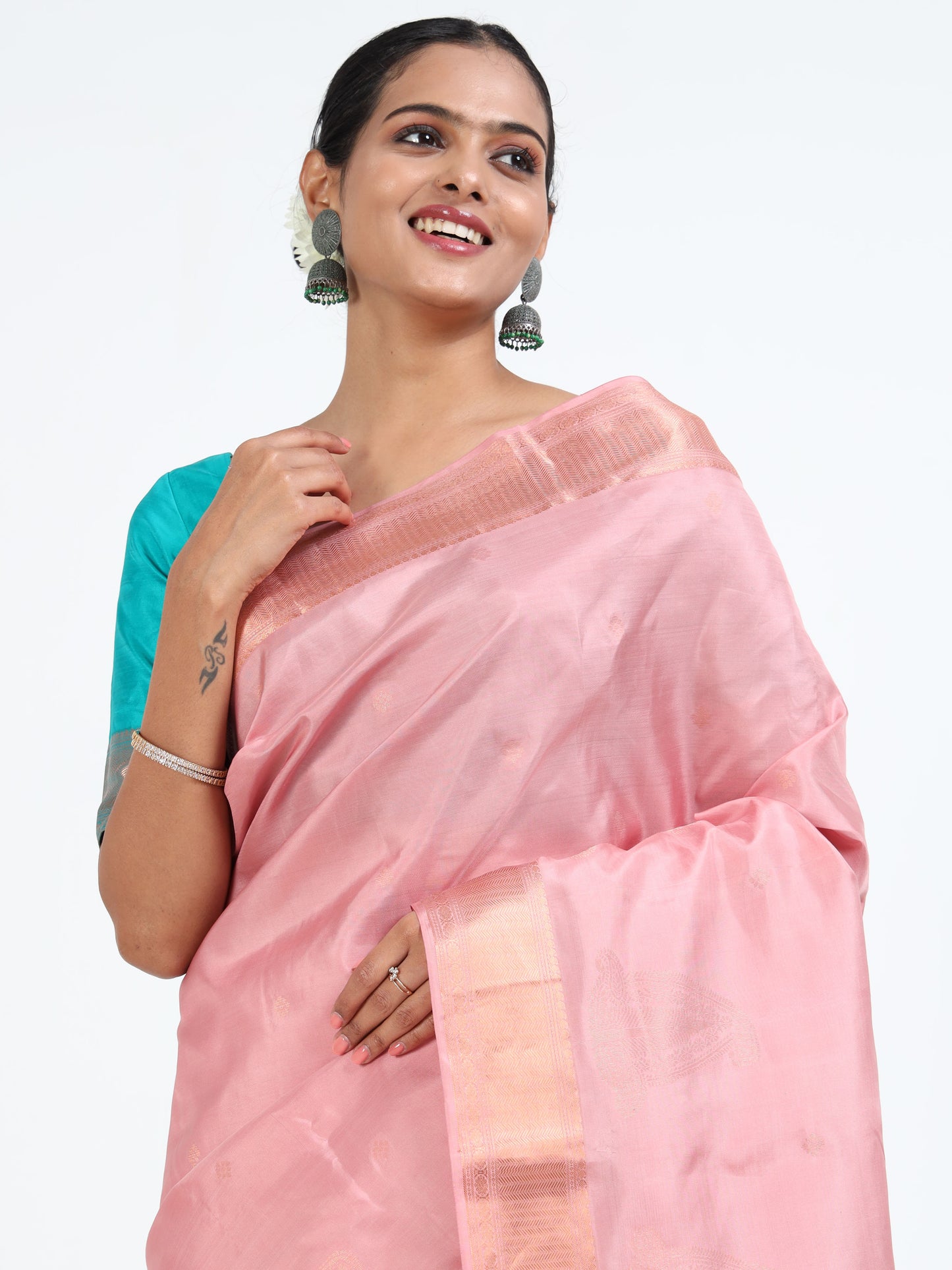 Baby Pink silk saree with matching unstitched blouse