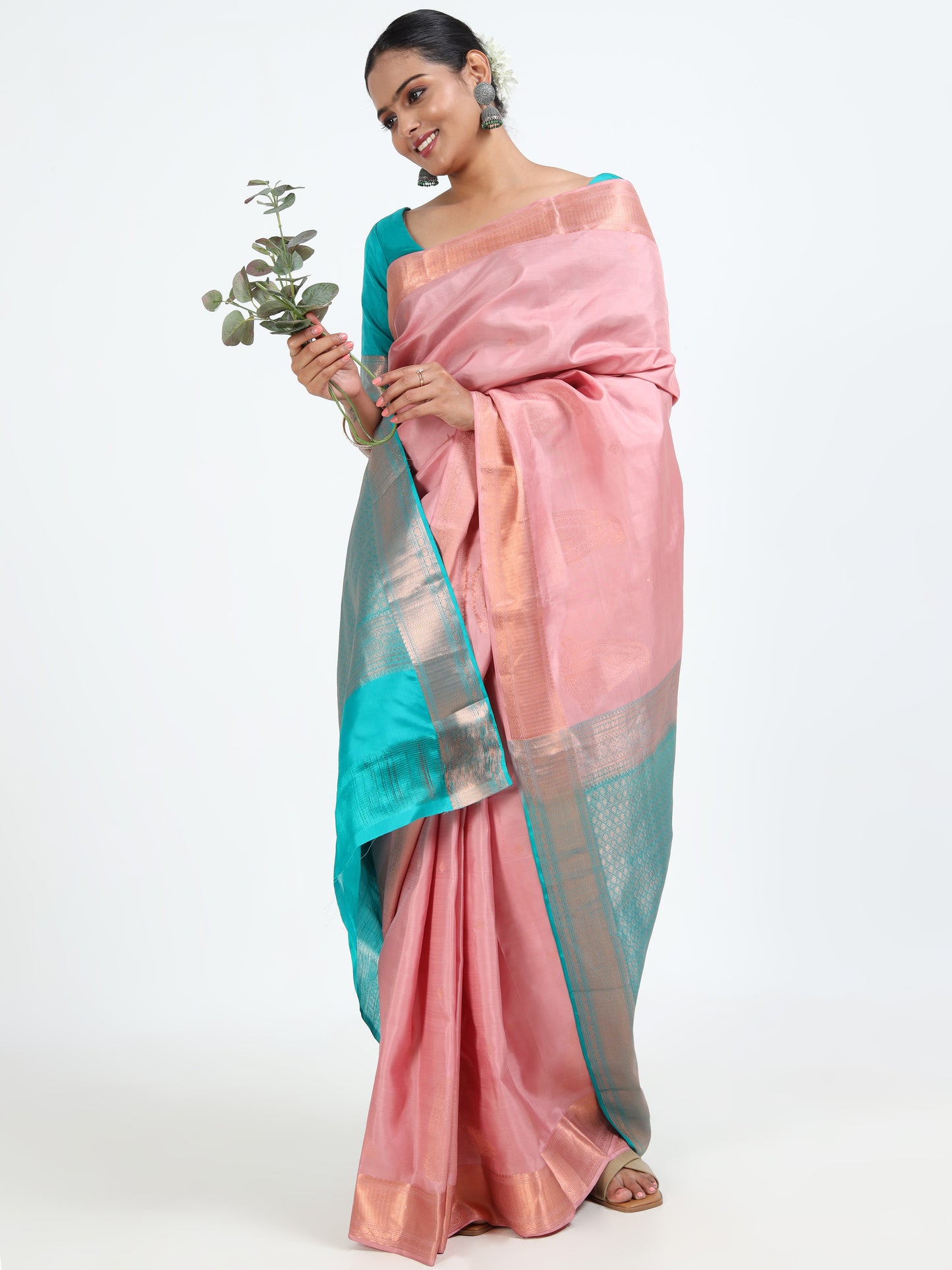 Baby Pink silk saree with matching unstitched blouse