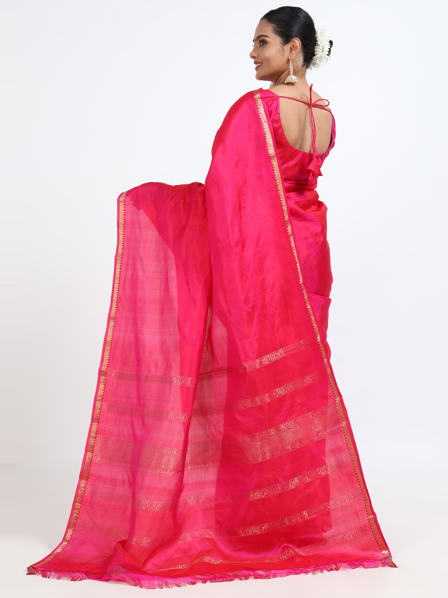 Carmine Red silk saree with matching unstitched blouse