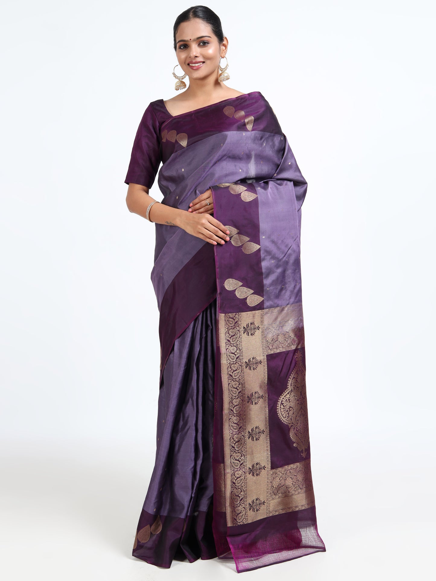 Dewberry Violet silk saree with matching unstitched blouse