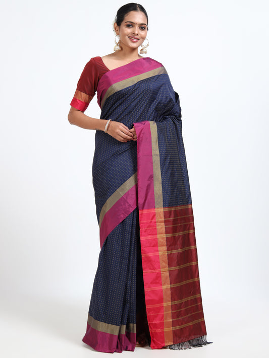 Cobalt Blue silk saree with matching unstitched blouse