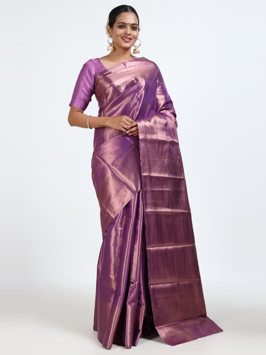 Damson Violet silk saree with matching unstitched blouse