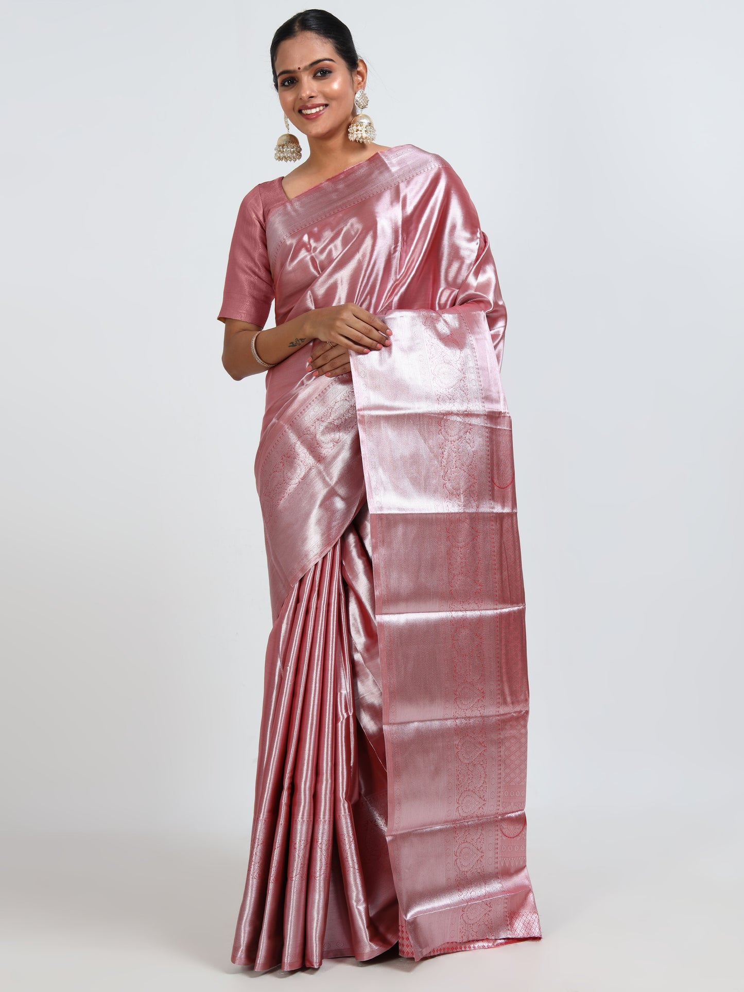 Hot Pink silk saree with matching unstitched blouse