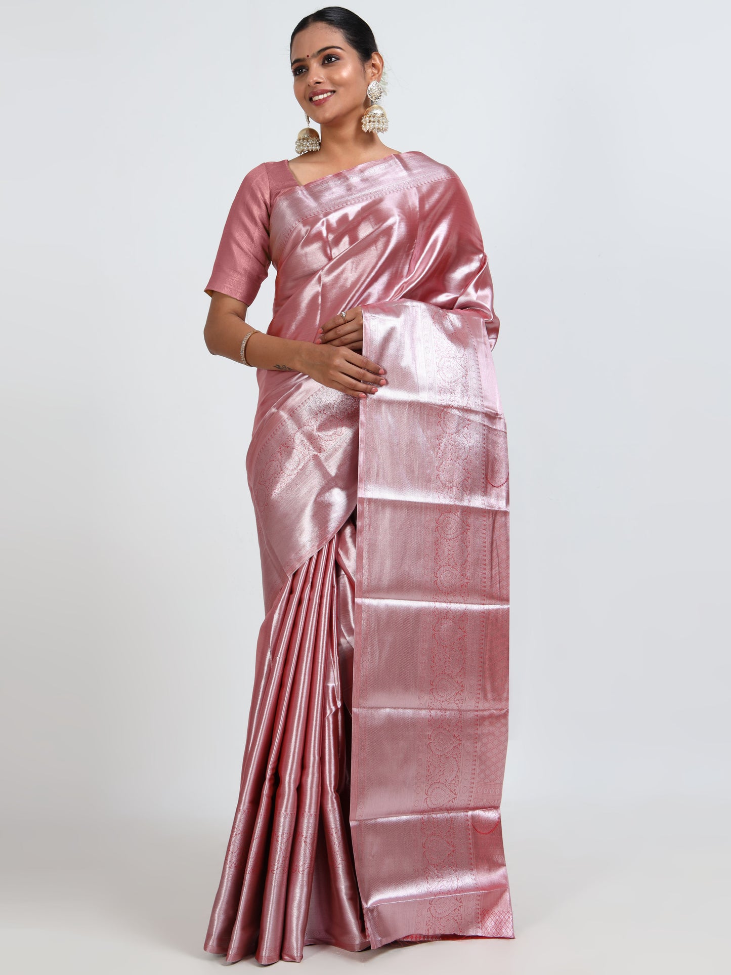 Hot Pink silk saree with matching unstitched blouse