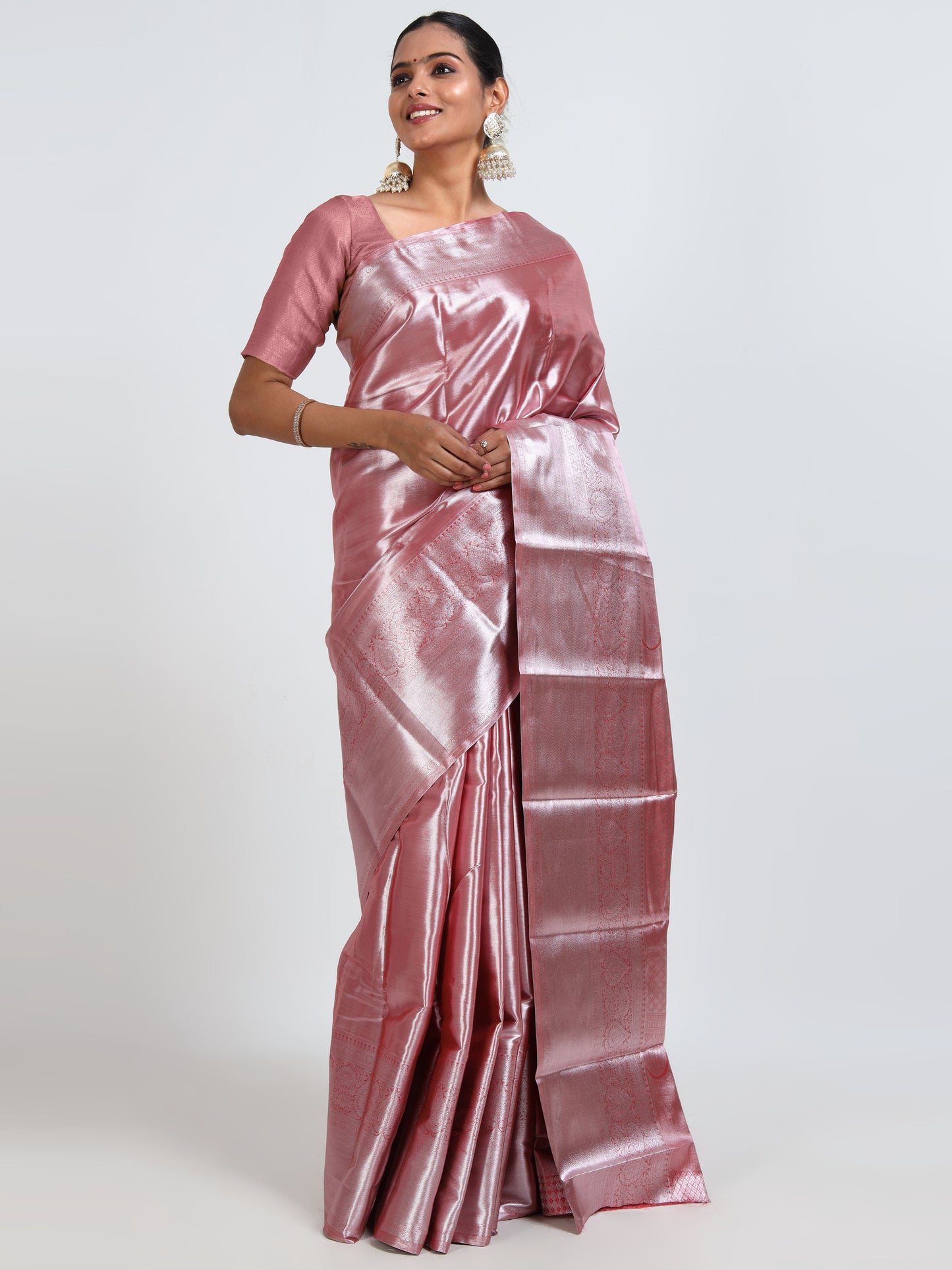 Hot Pink silk saree with matching unstitched blouse