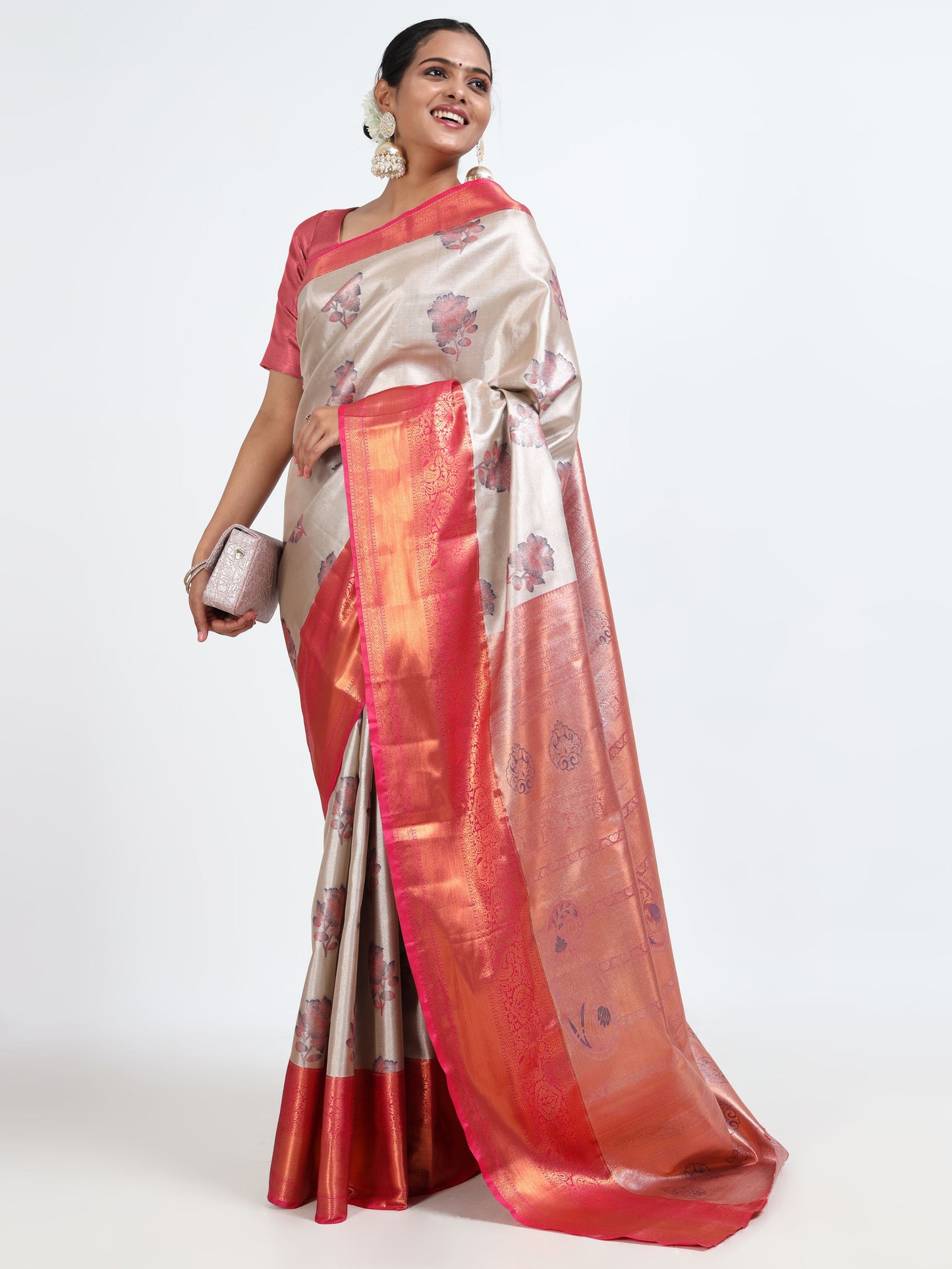 Quill Grey silk saree with matching unstitched blouse