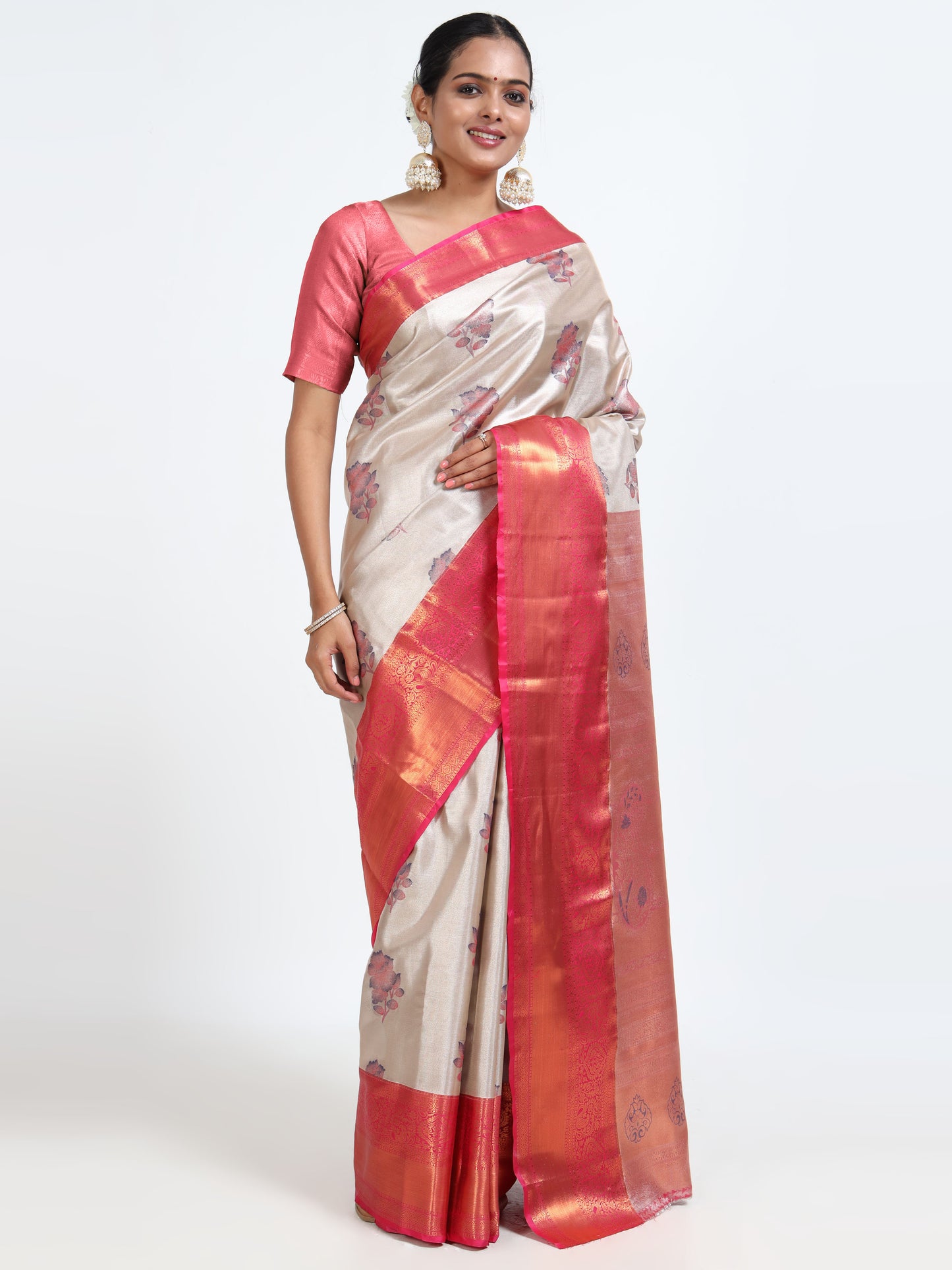 Quill Grey silk saree with matching unstitched blouse