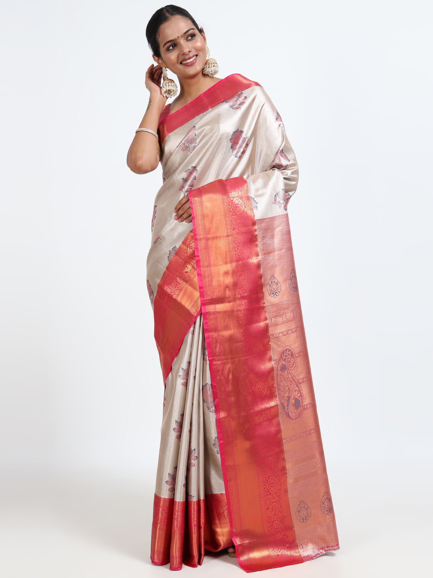 Quill Grey silk saree with matching unstitched blouse