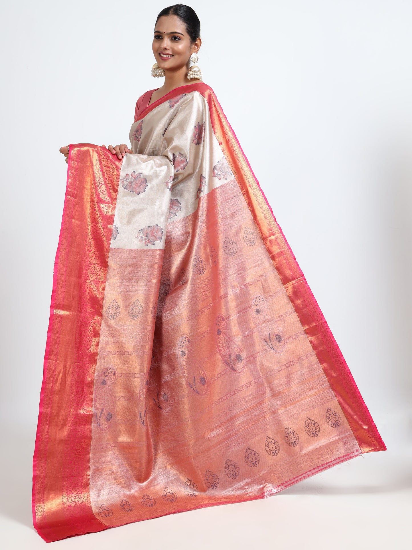 Quill Grey silk saree with matching unstitched blouse