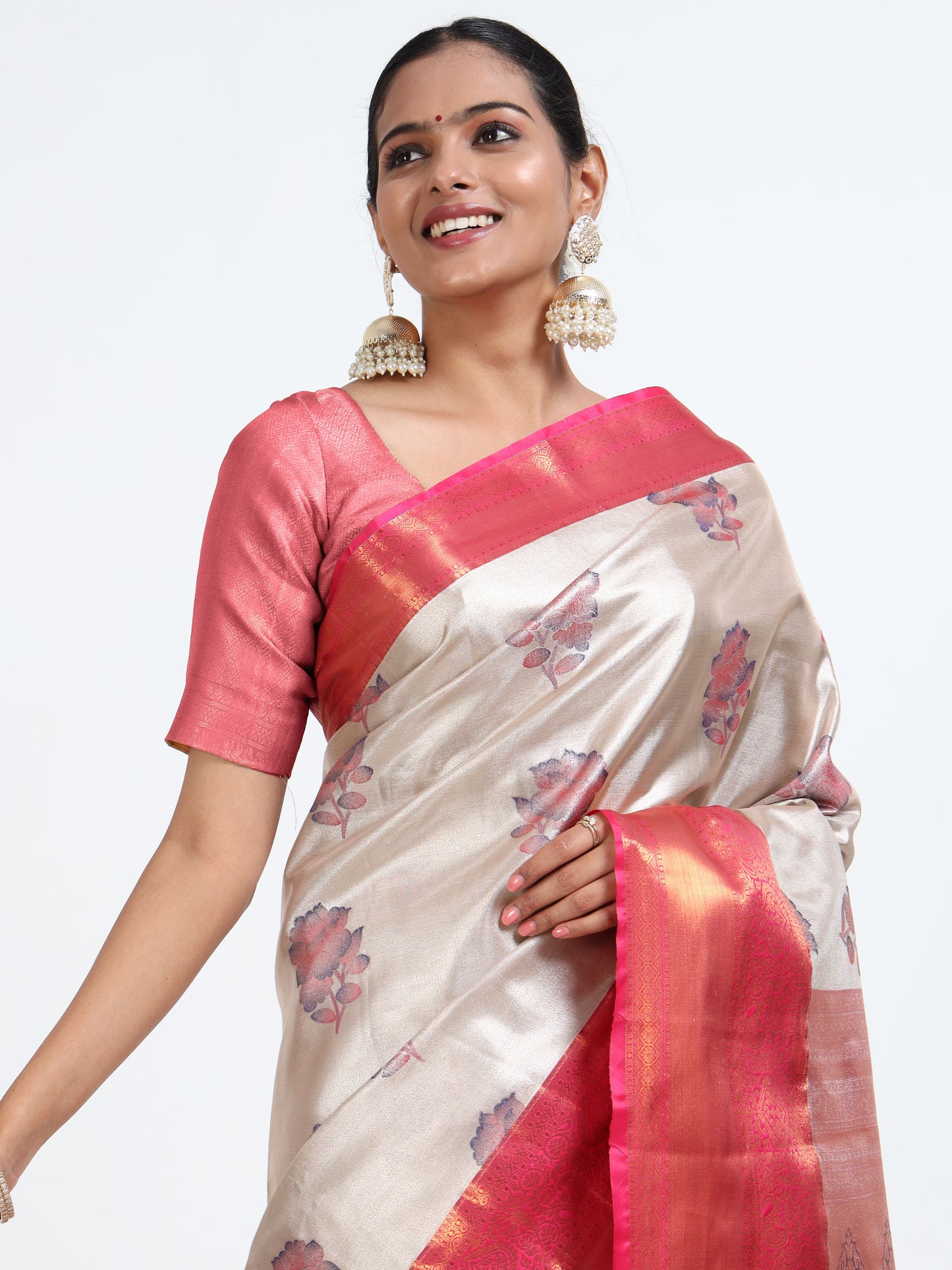 Quill Grey silk saree with matching unstitched blouse