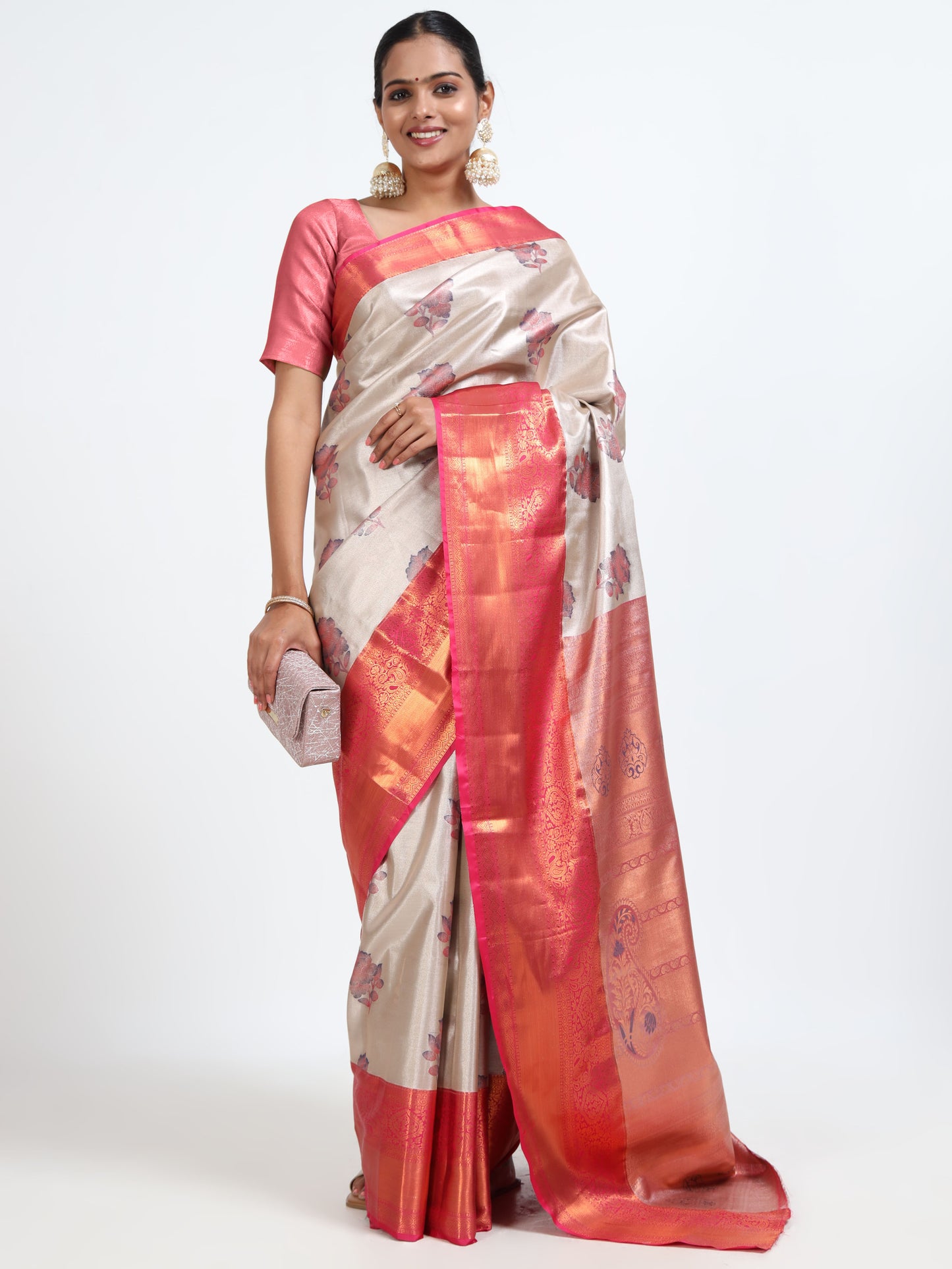 Quill Grey silk saree with matching unstitched blouse