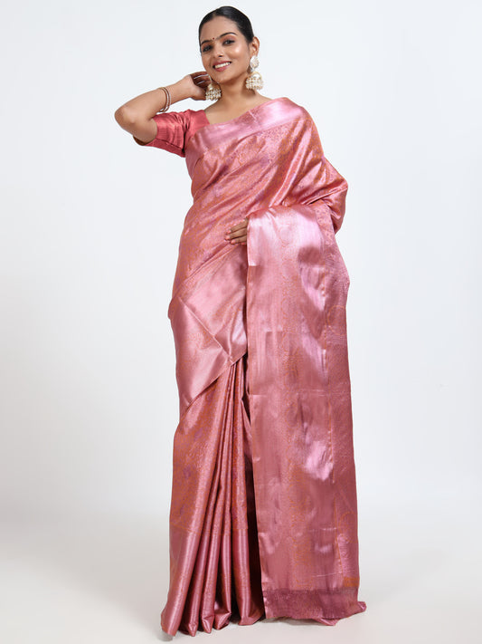 Dusky Rose silk saree with matching unstitched blouse