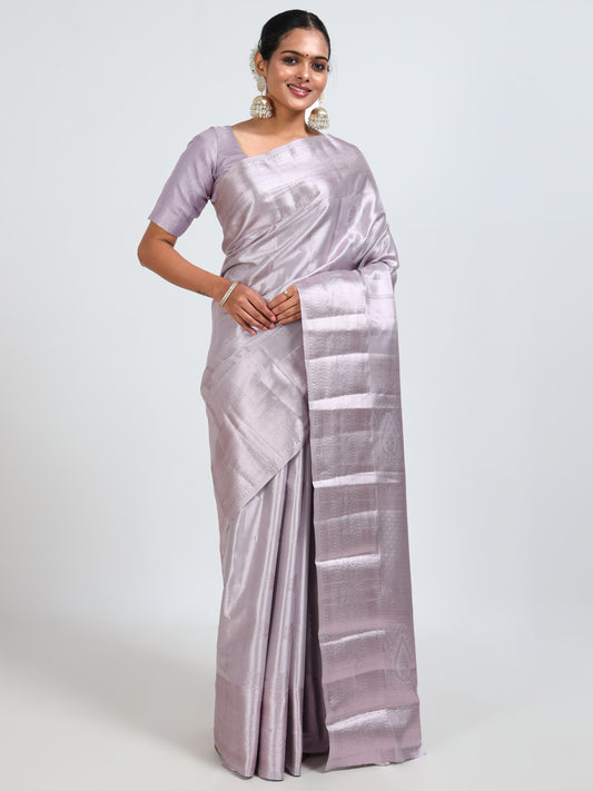 Pale Slate silk saree with matching unstitched blouse