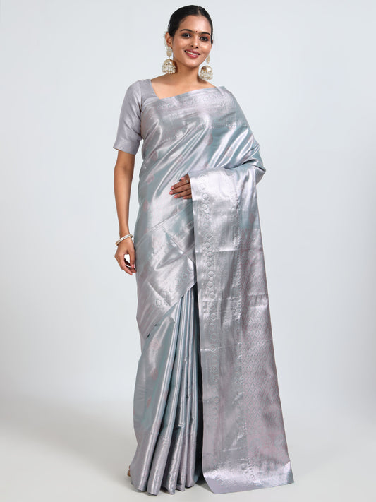 Regent Grey silk saree with matching unstitched blouse