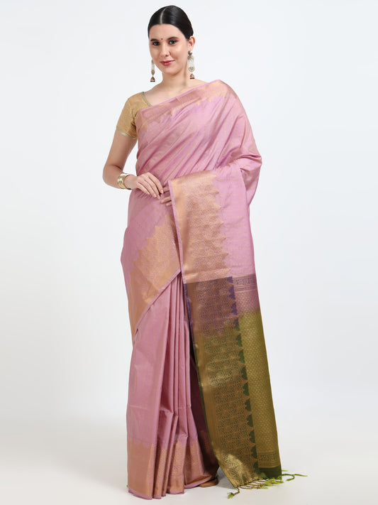 Pink Pearl silk saree with matching unstitched blouse