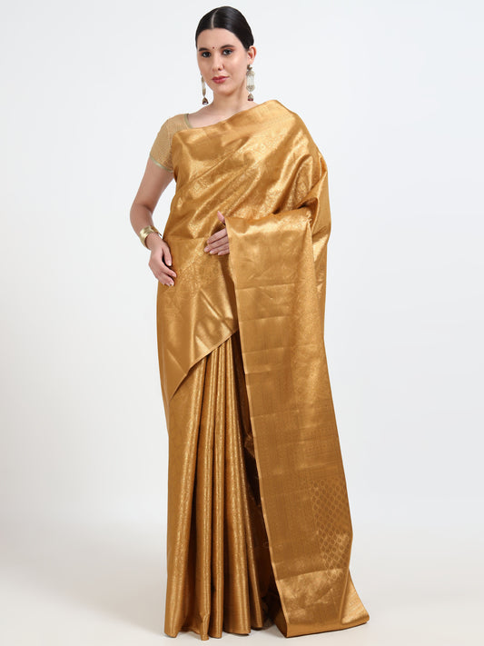 Golden silk saree with matching unstitched blouse