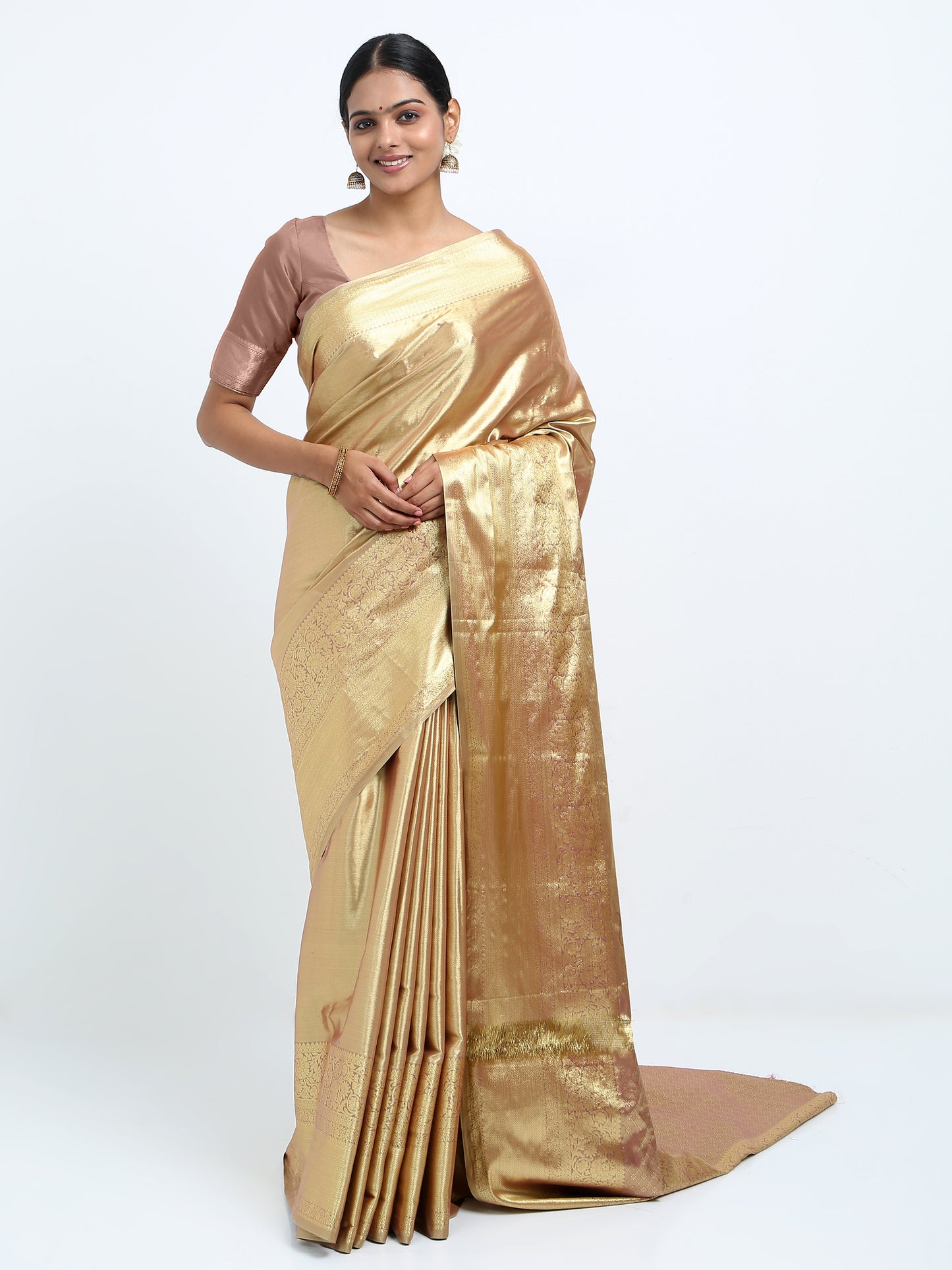 Sandy Brown silk saree with matching unstitched blouse